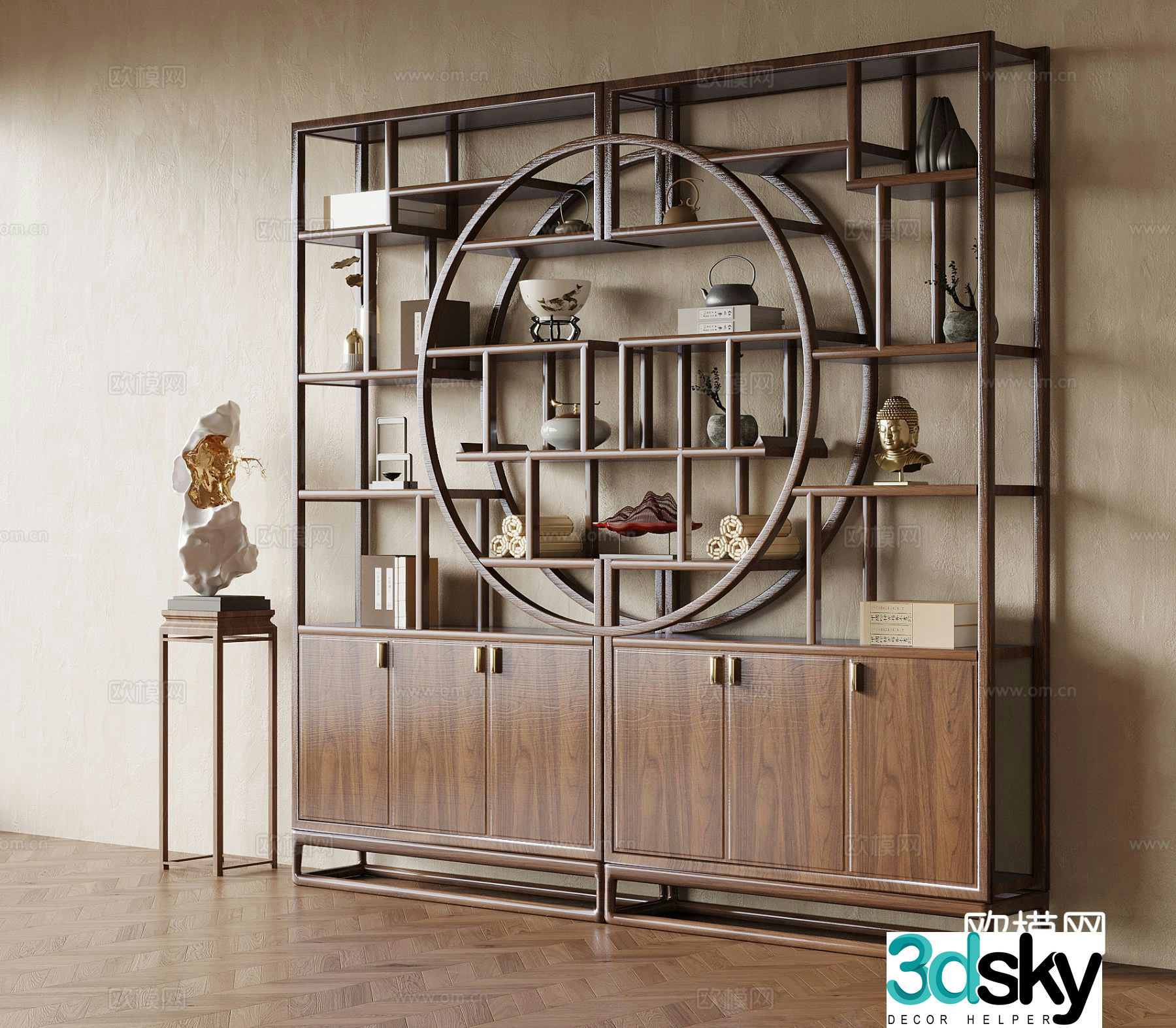 New Chinese style ancient shelf bookshelf 3D model