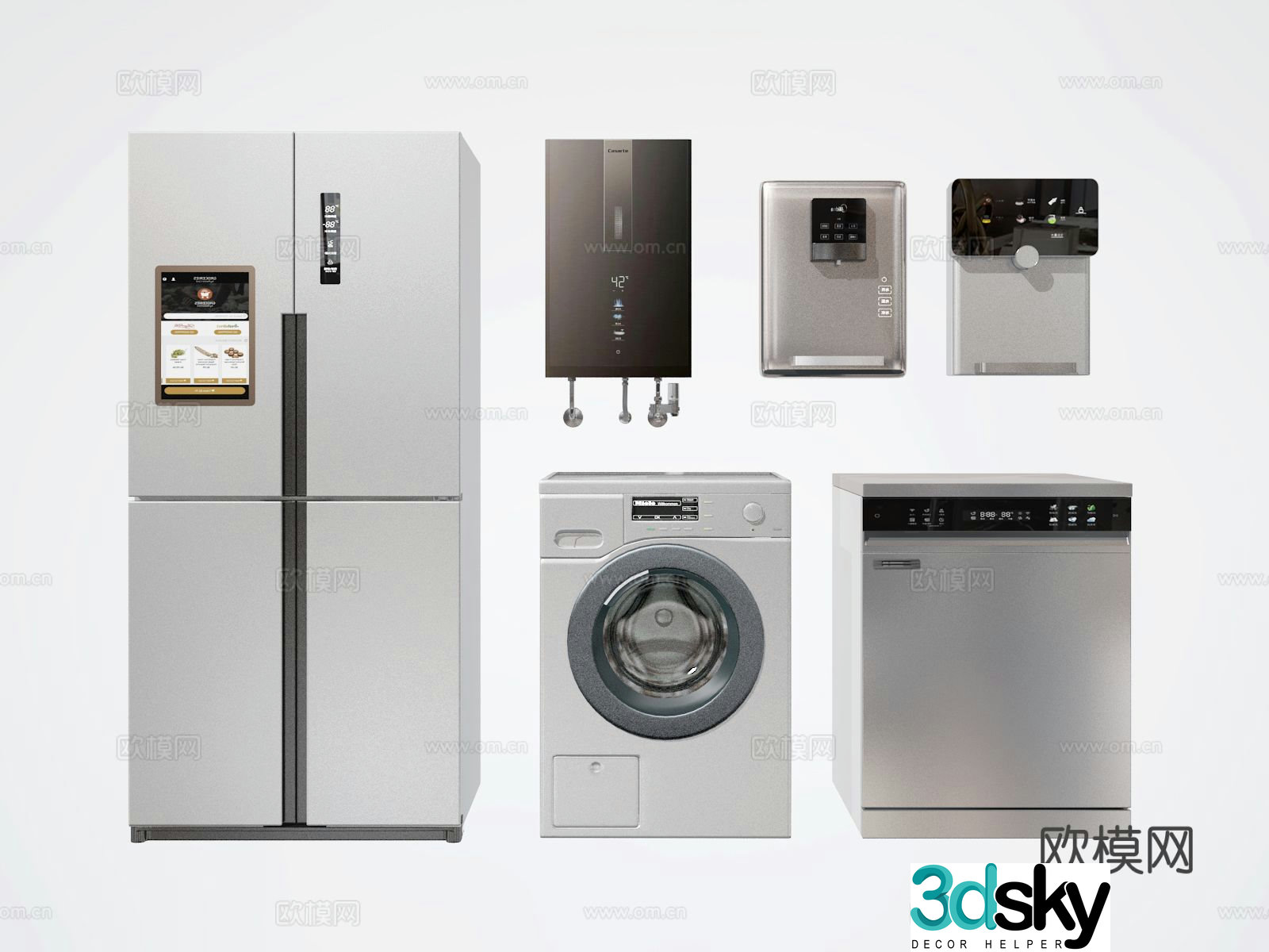 Electrical appliances refrigerator washing machine 3d model