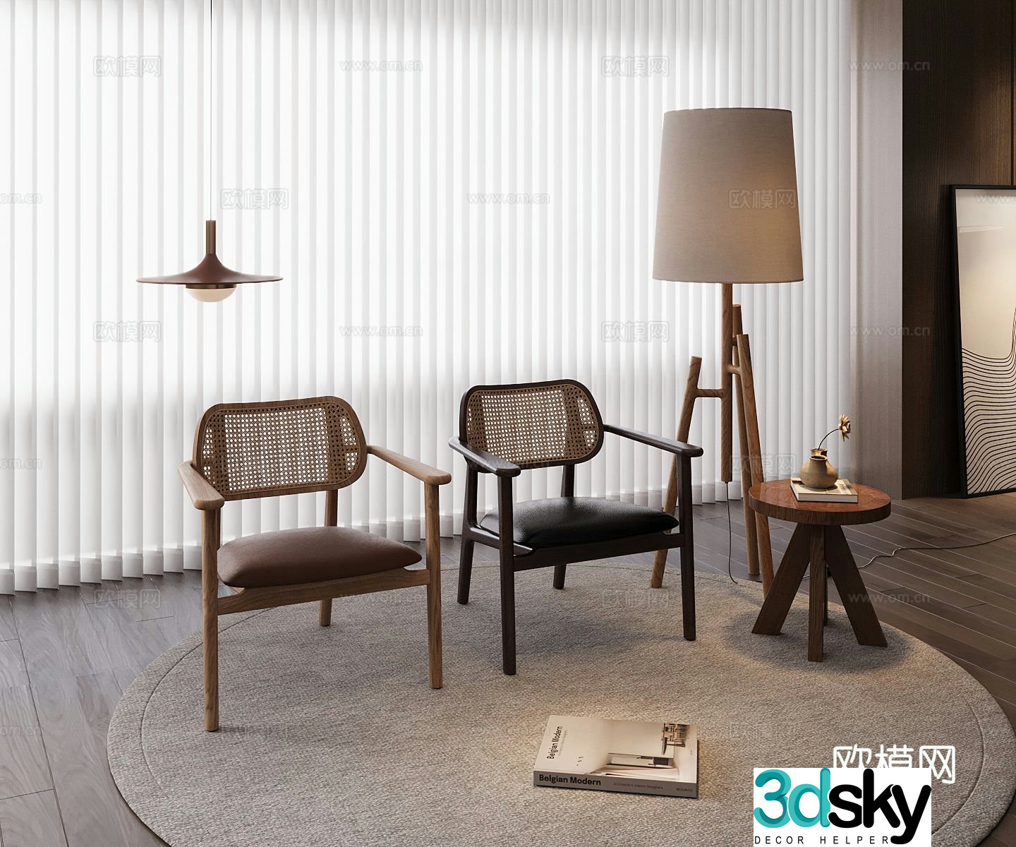 Middle-aged rattan chair armchair leisure chair 3d model