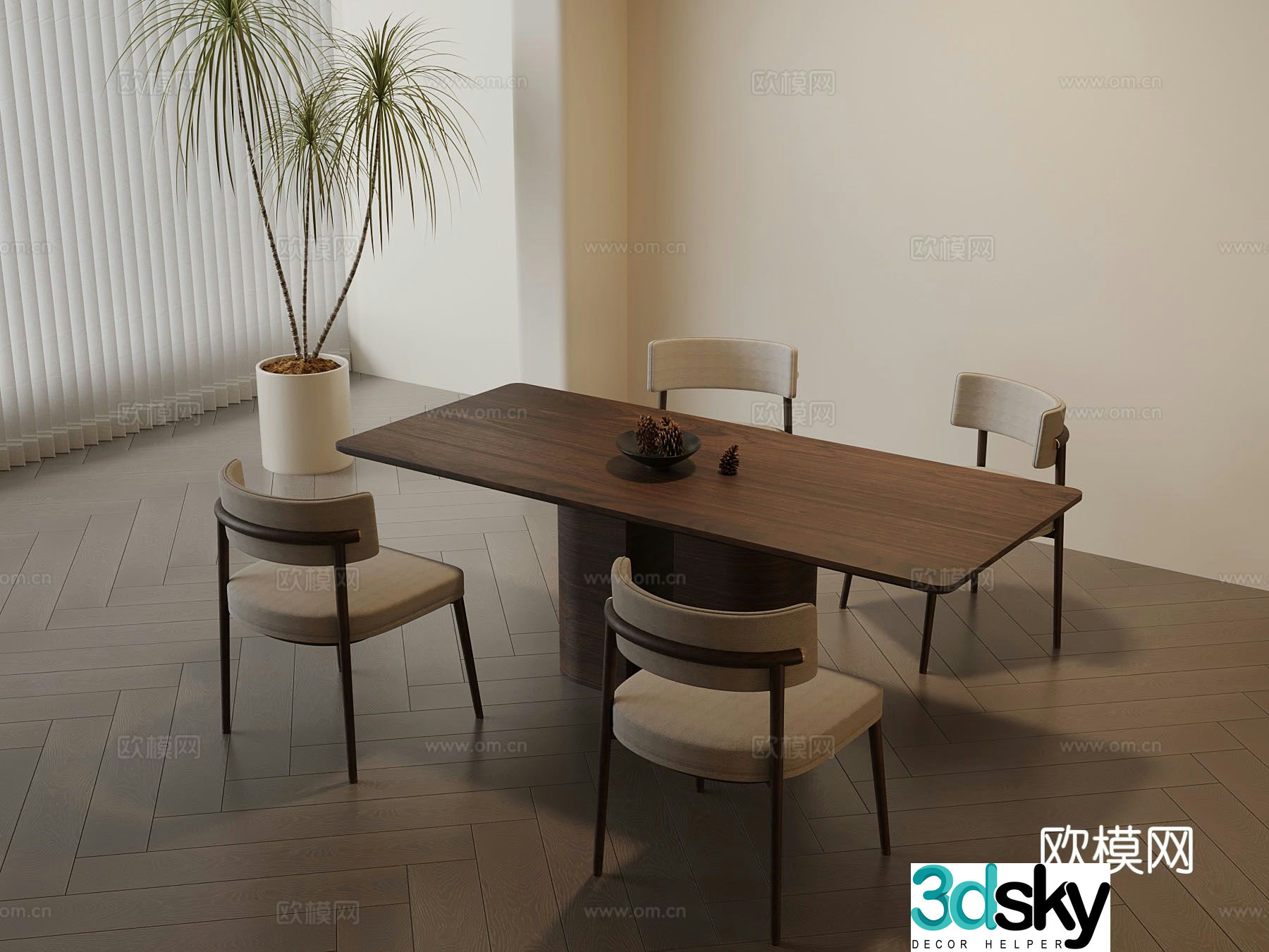 Medium style dining table and chair 3D model