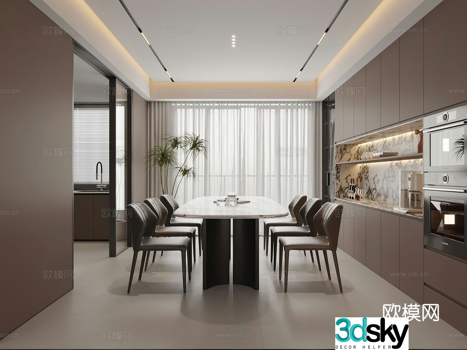 Italian furniture restaurant dining table and chair combination 3D model
