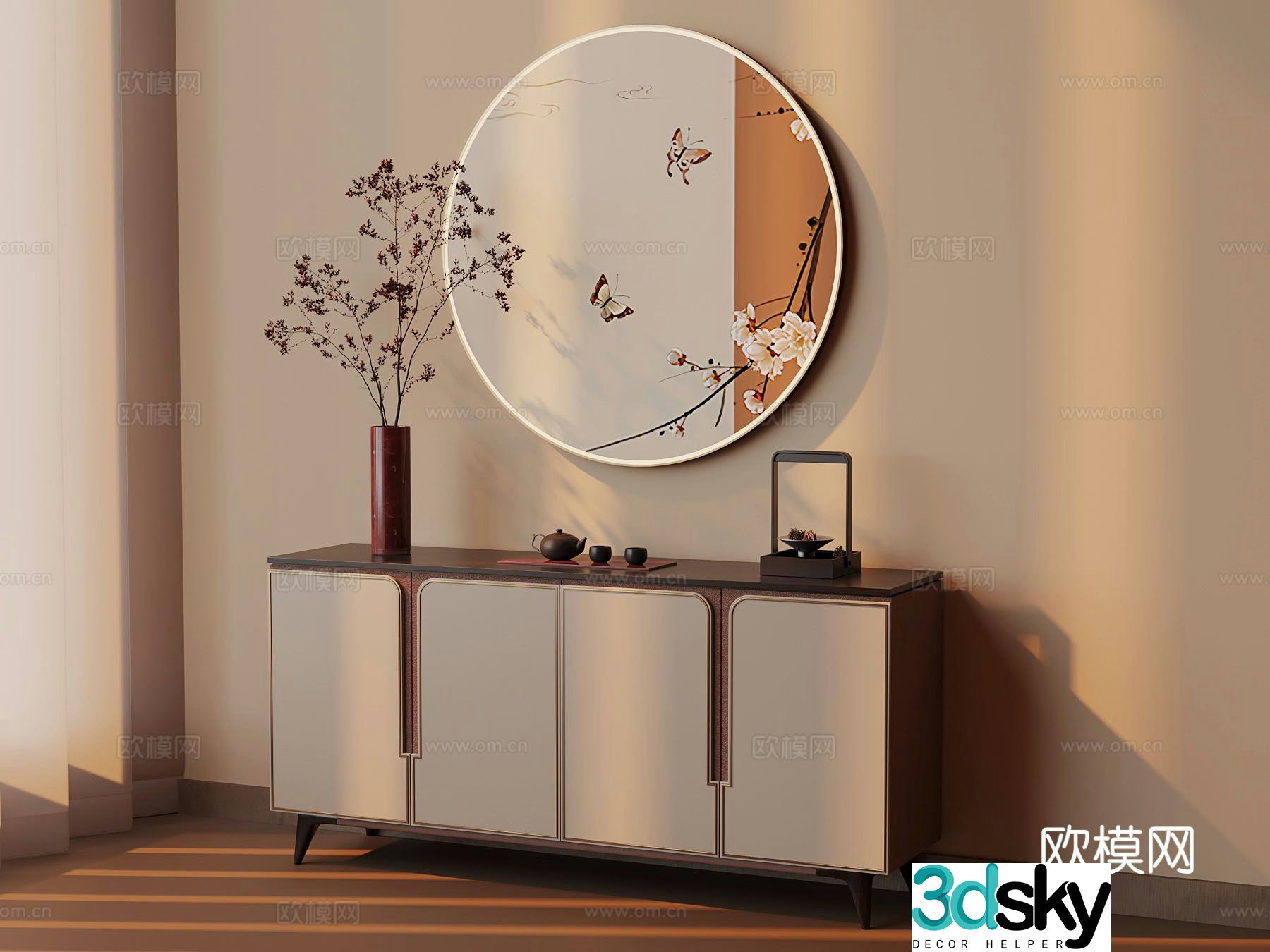 Chinese side cabinet tea set decorative side cabinet 3D model