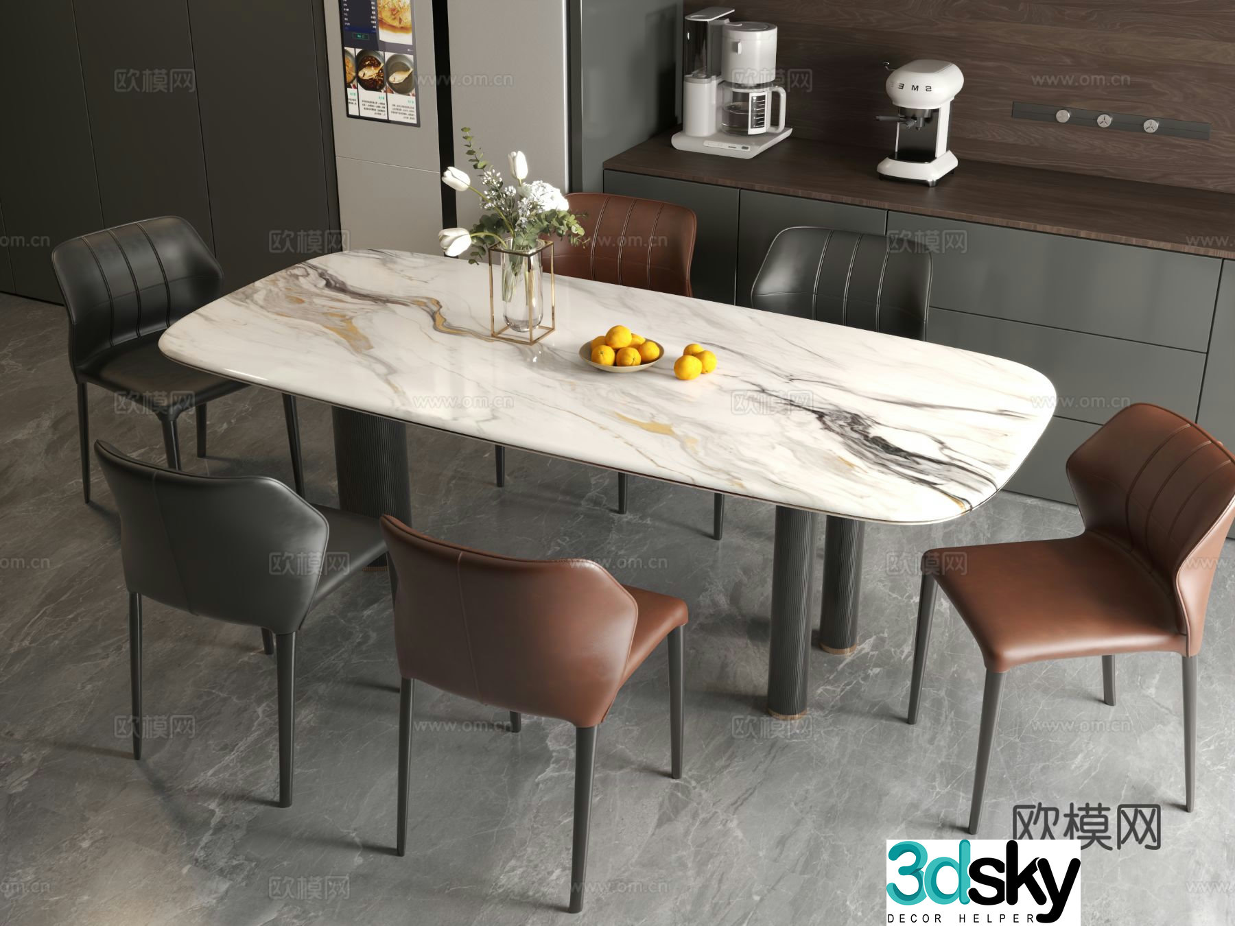 Modern dining table Italian dining table Modern Italian restaurant Dining table Dining table Dining chair 3d model