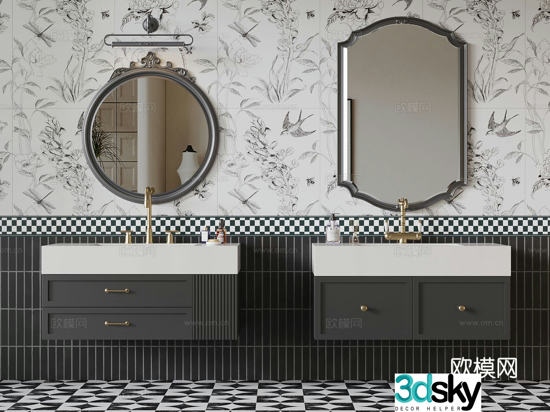 French bathroom cabinet bathroom mirror 3d model
