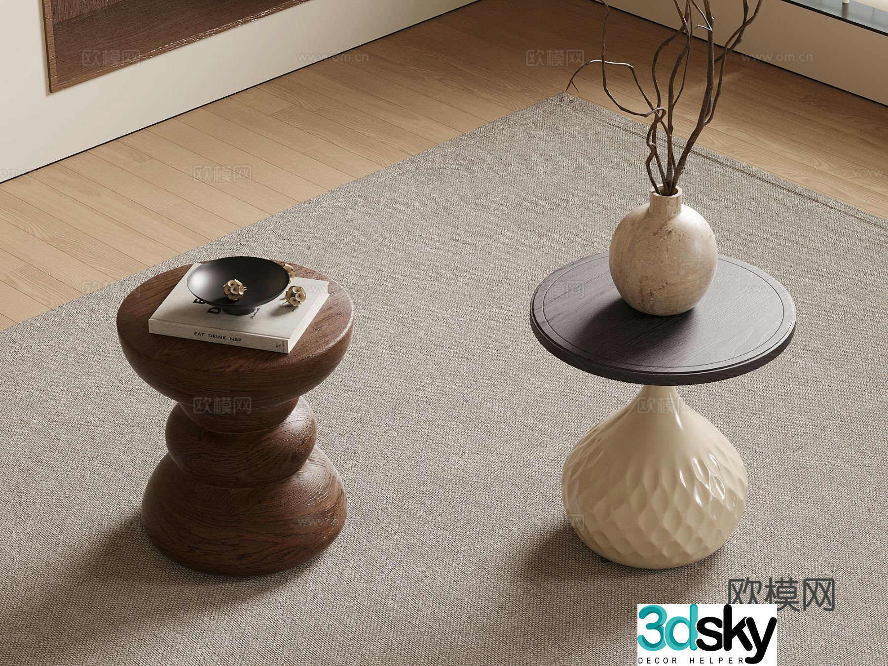 Medium style solid wood edge table jewelry ornaments round table corner table 3D model