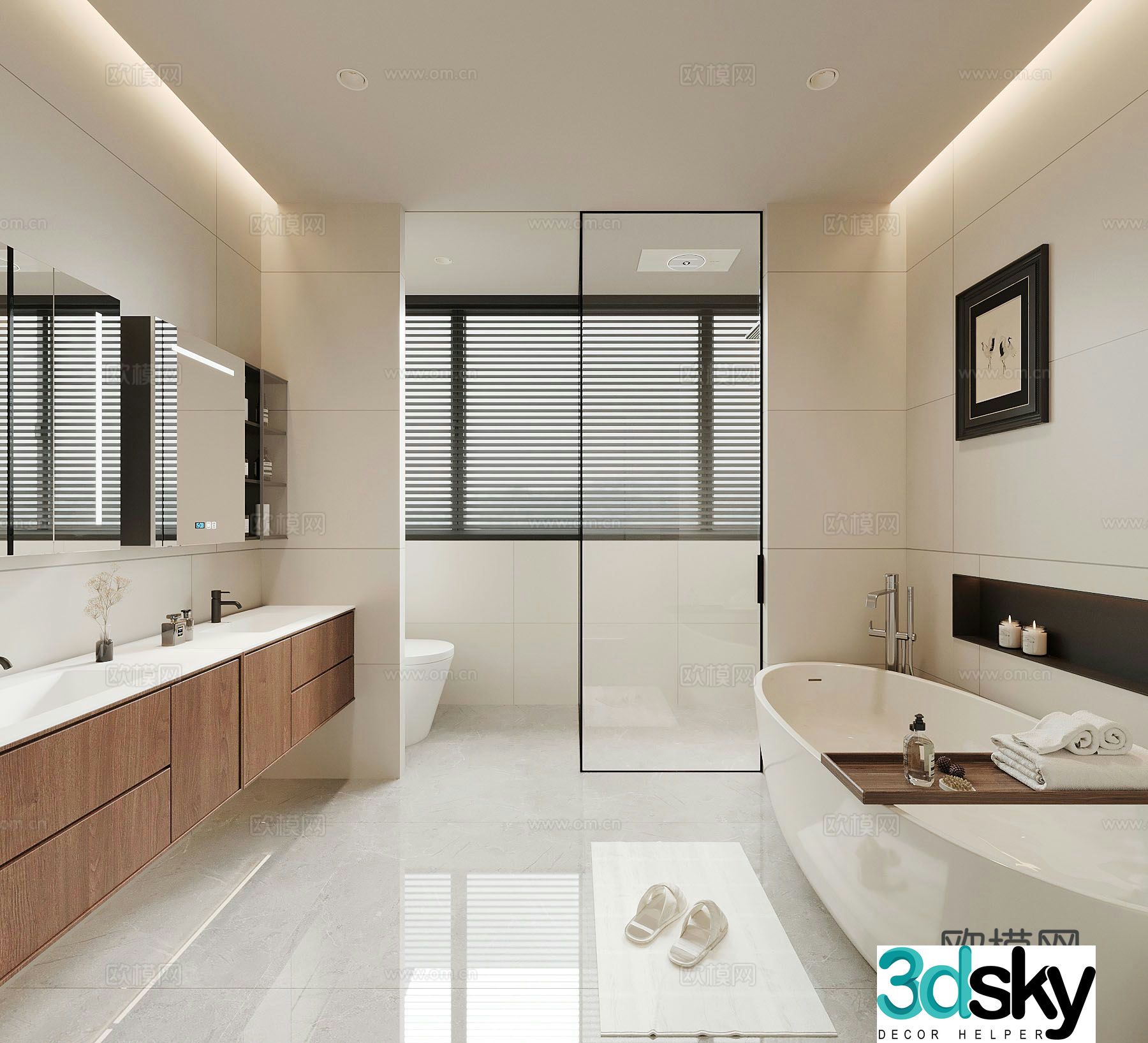 Middle style bathroom bathtub bathroom cabinet bathroom 3d model