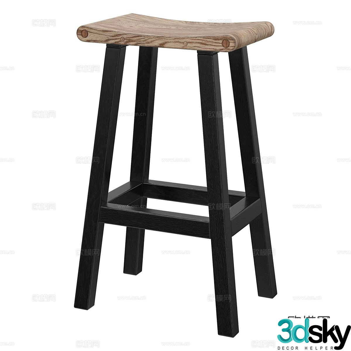 Modern Italian solid wood bar stool bar stool 3D model