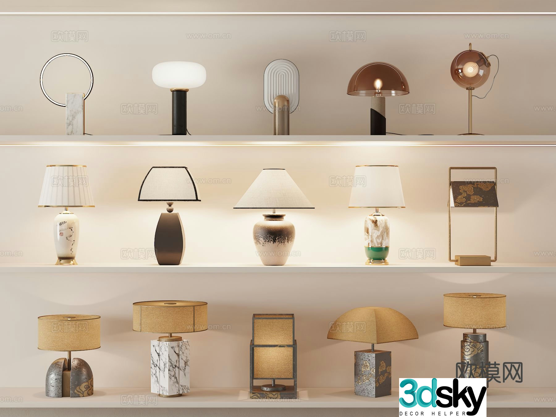 New Chinese-style desk lamp Art desk lamp Special-shaped desk lamp Glass desk lamp Metal desk lamp 3D model