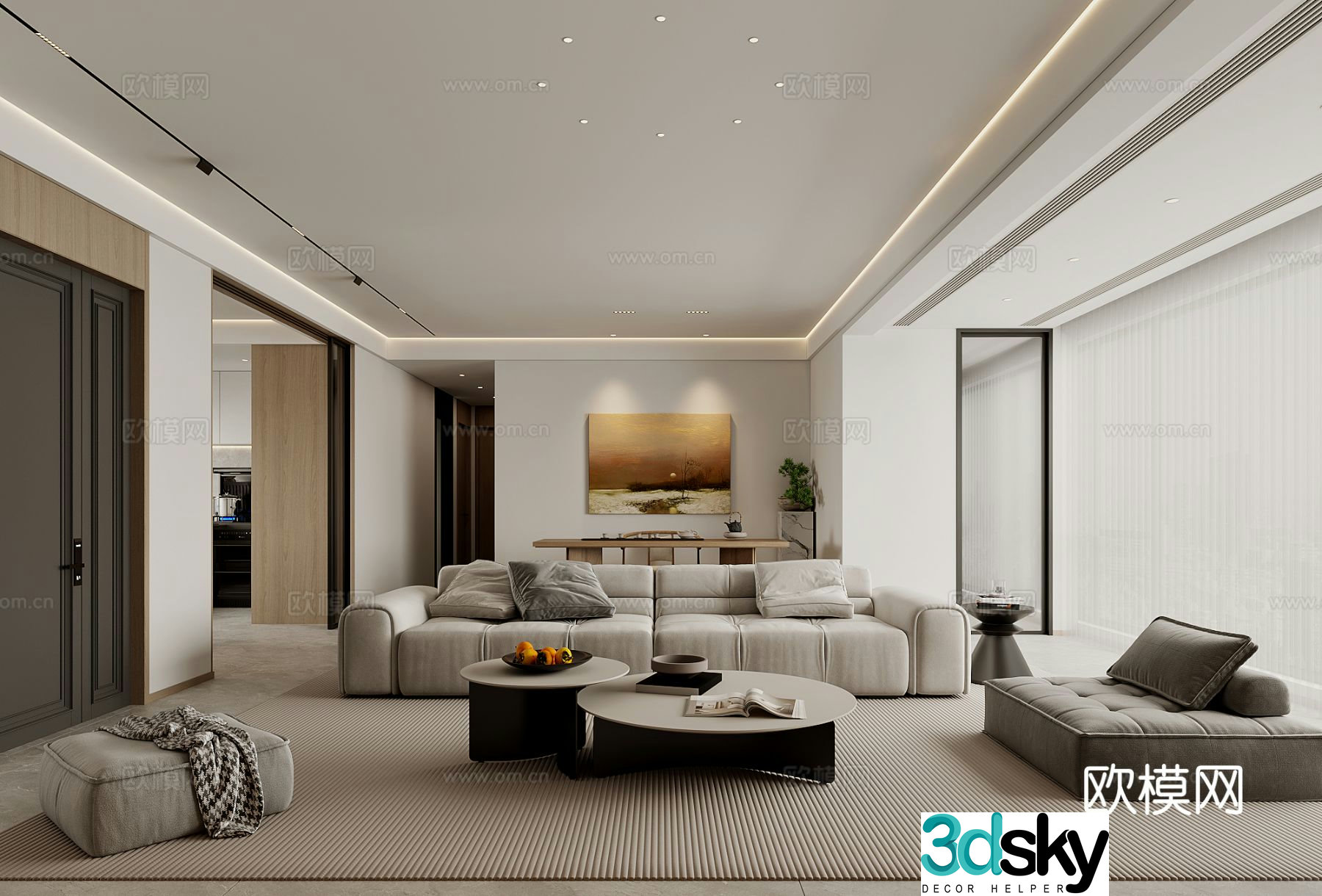 Modern living and dining room 3d model