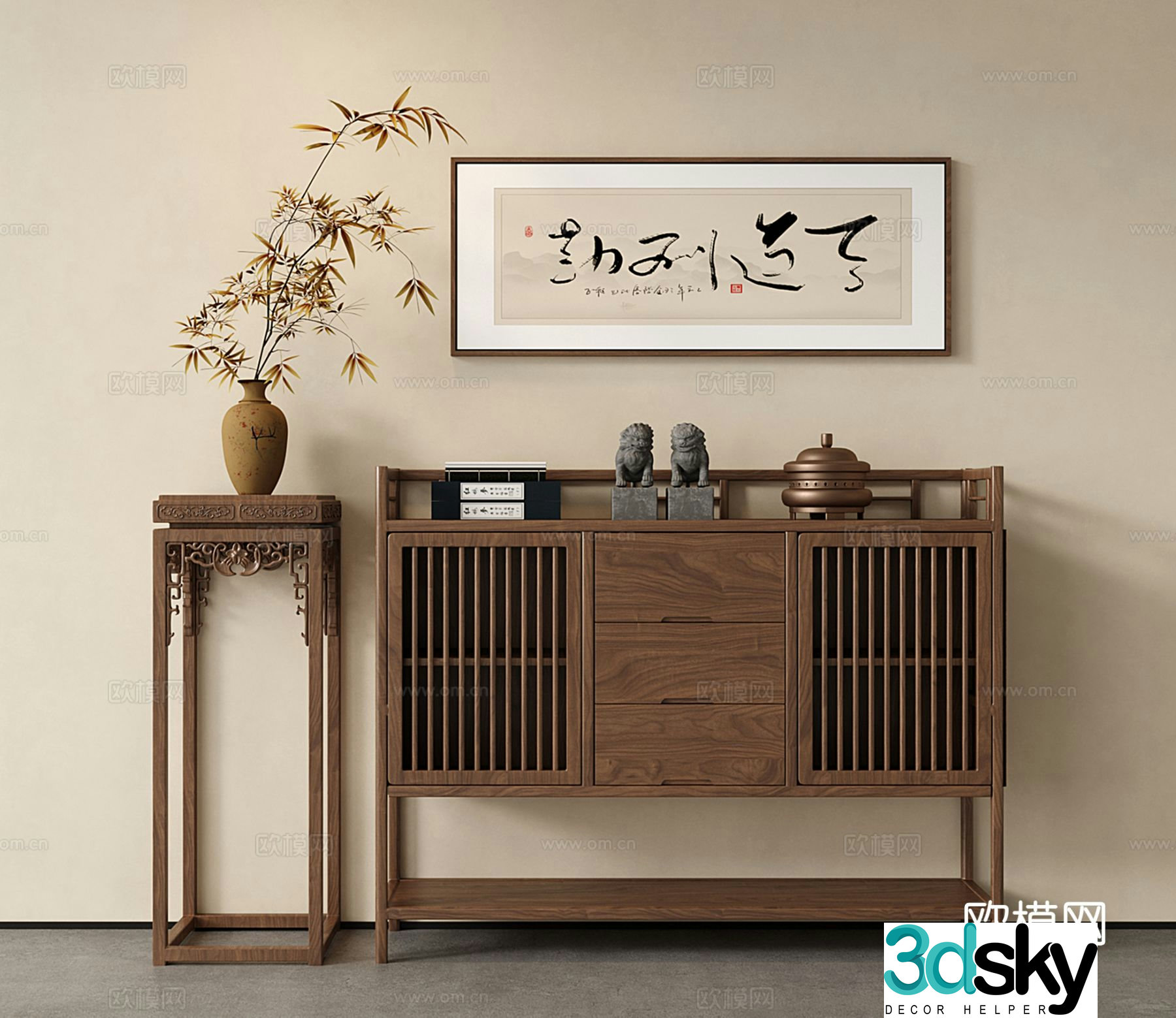 Chinese sideboard sideboard cabinet storage cabinet flower stand flower 3D model