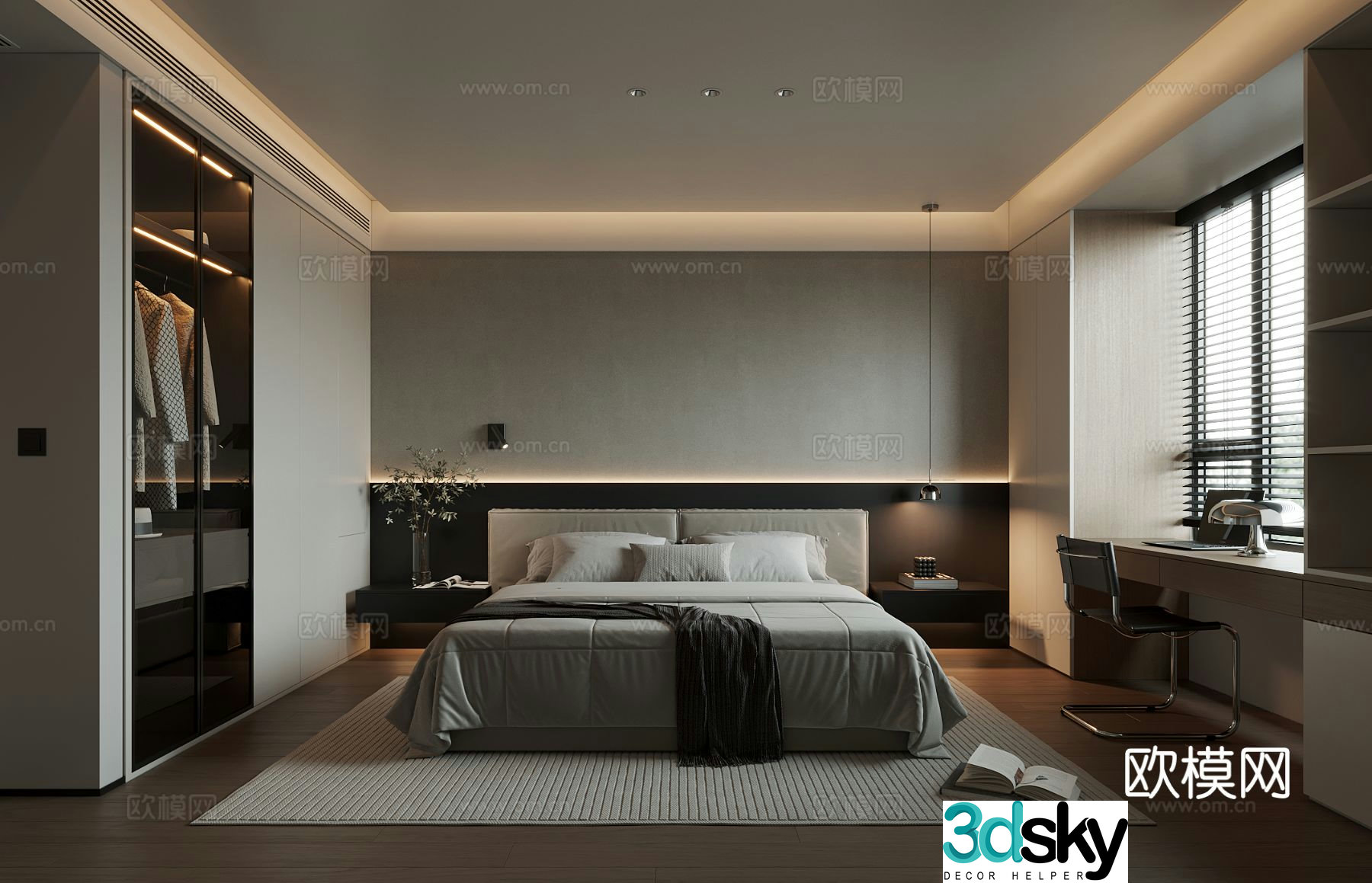 Italian bedroom wardrobe desk integrated cabinet 3d model