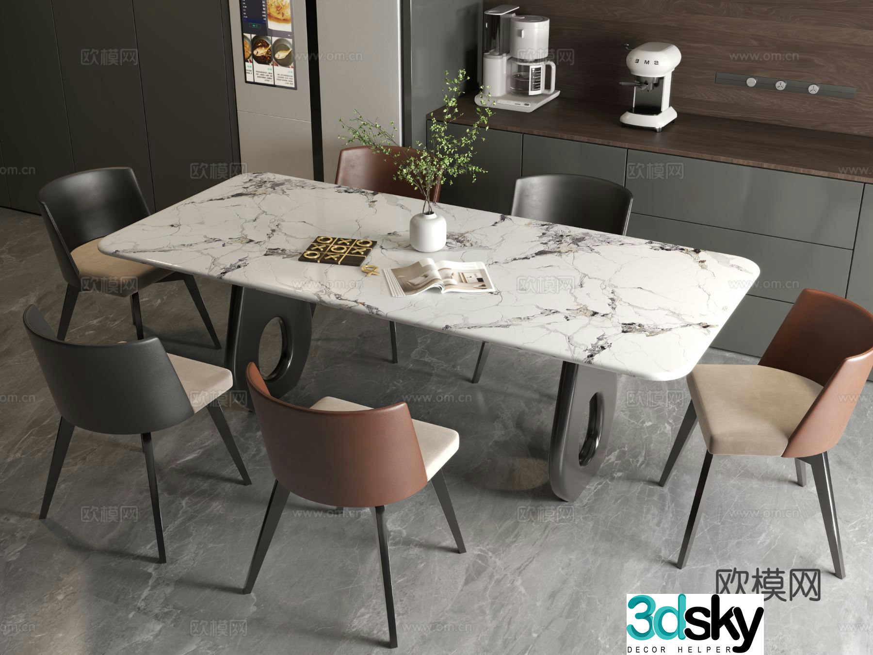 Modern dining table Italian dining table Modern Italian restaurant Dining table Dining table Dining chair 3d model