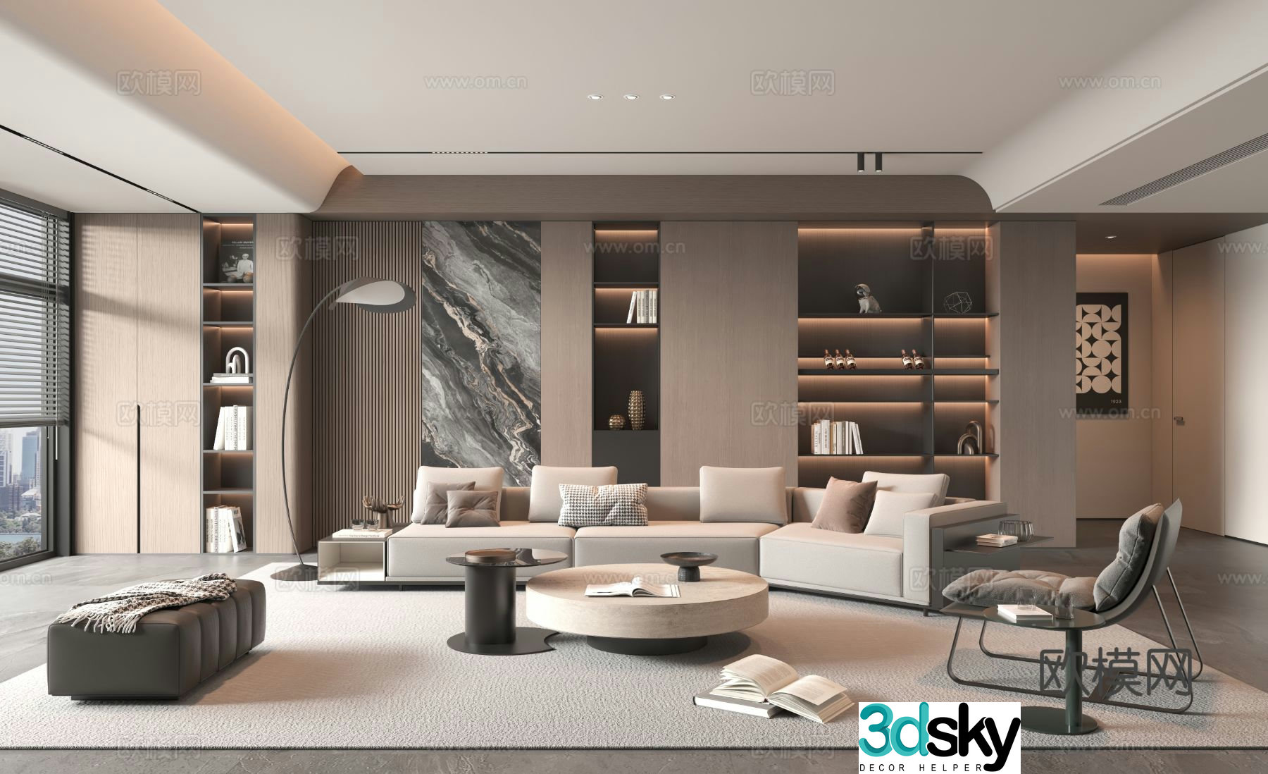 Italian light luxury living room 3D model