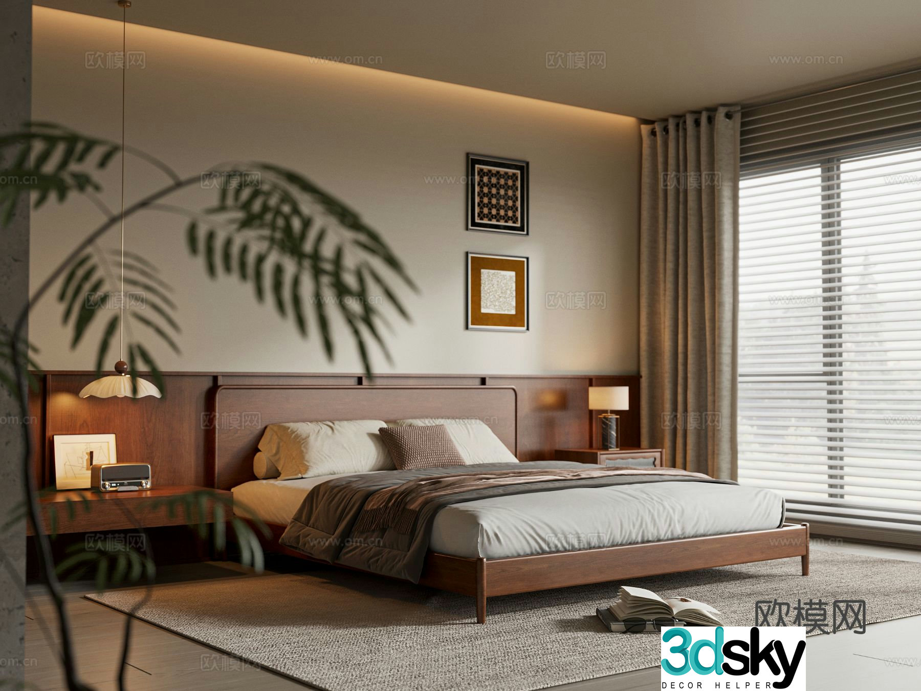 Middle-aged bedroom double bed leisure chair chandeliers desk lamp hanging painting master bedroom 3D model