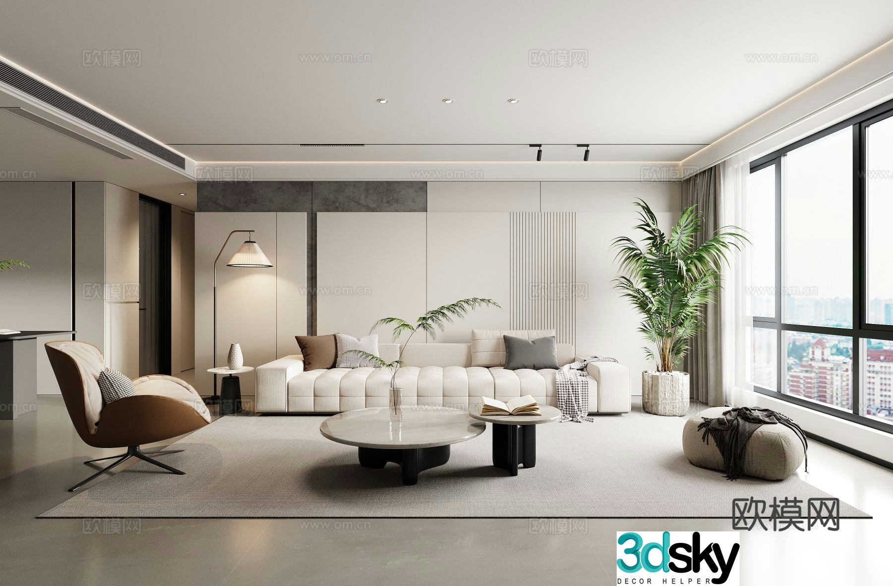 Modern minimalist living room combination sofa leisure chair 3d model