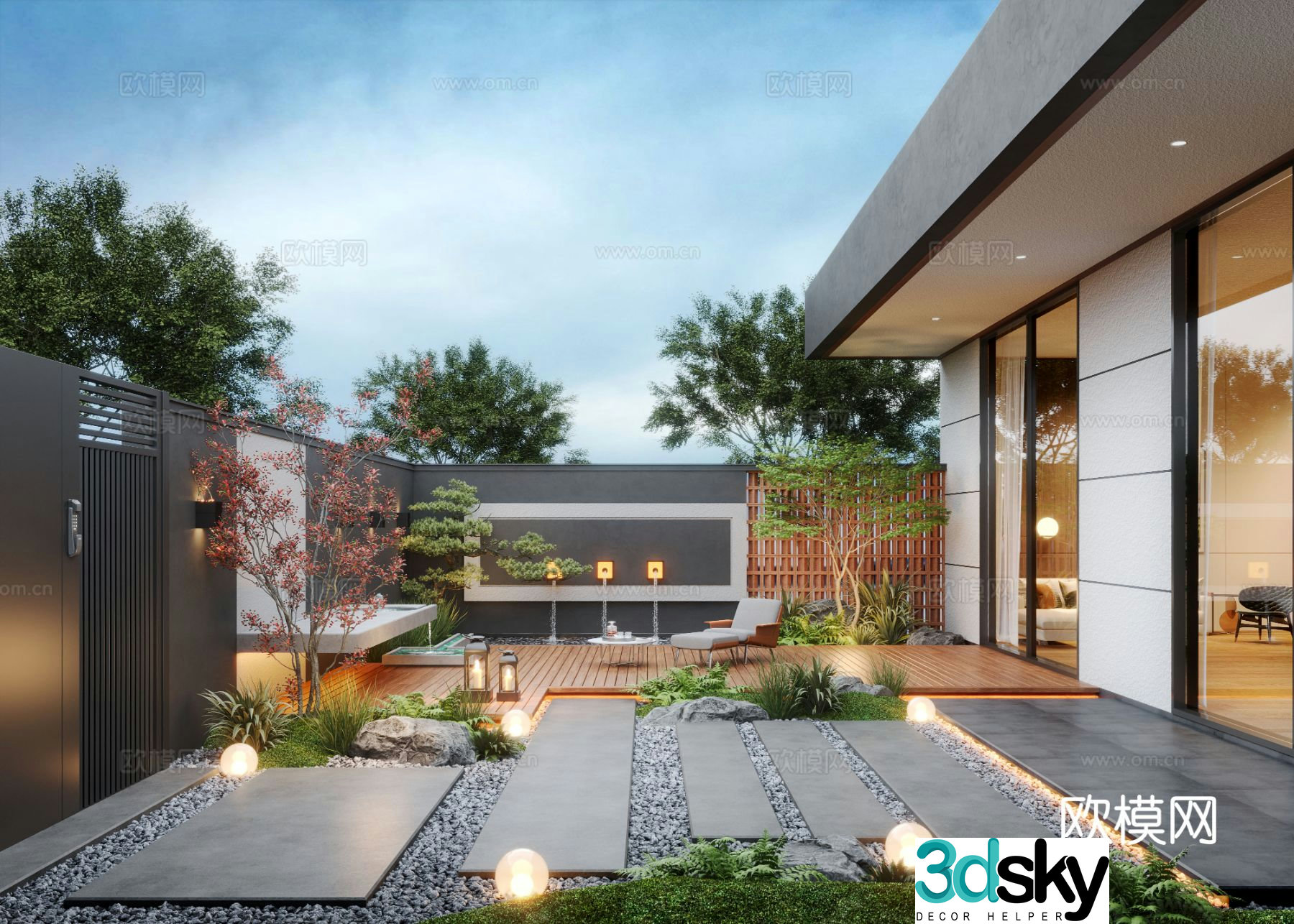 Modern courtyard landscape landscape plants family courtyard villa courtyard garden water view 3d model