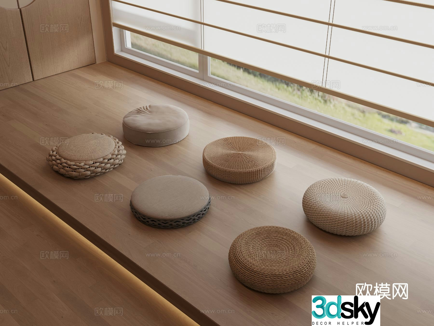 Japanese cushion fabric cushion rattan cushion round cushion tatami cushion 3D model