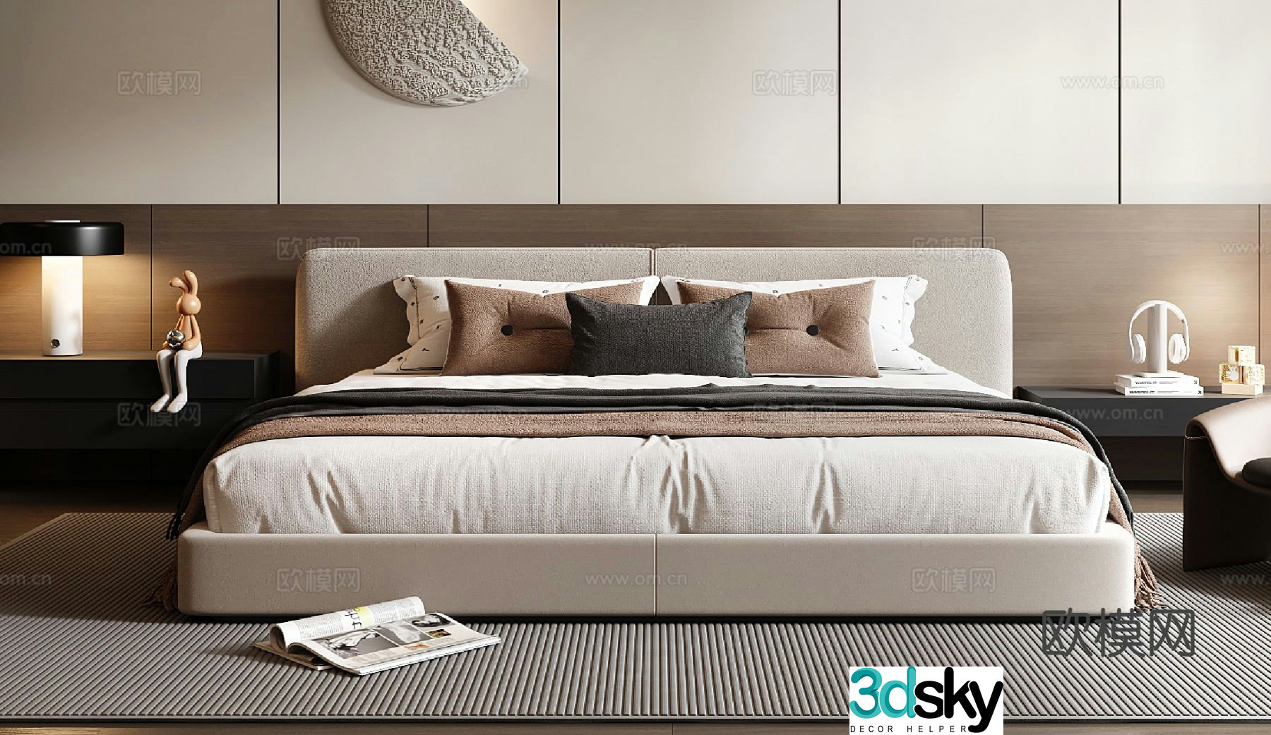 Modern minimalist double bed 3d model