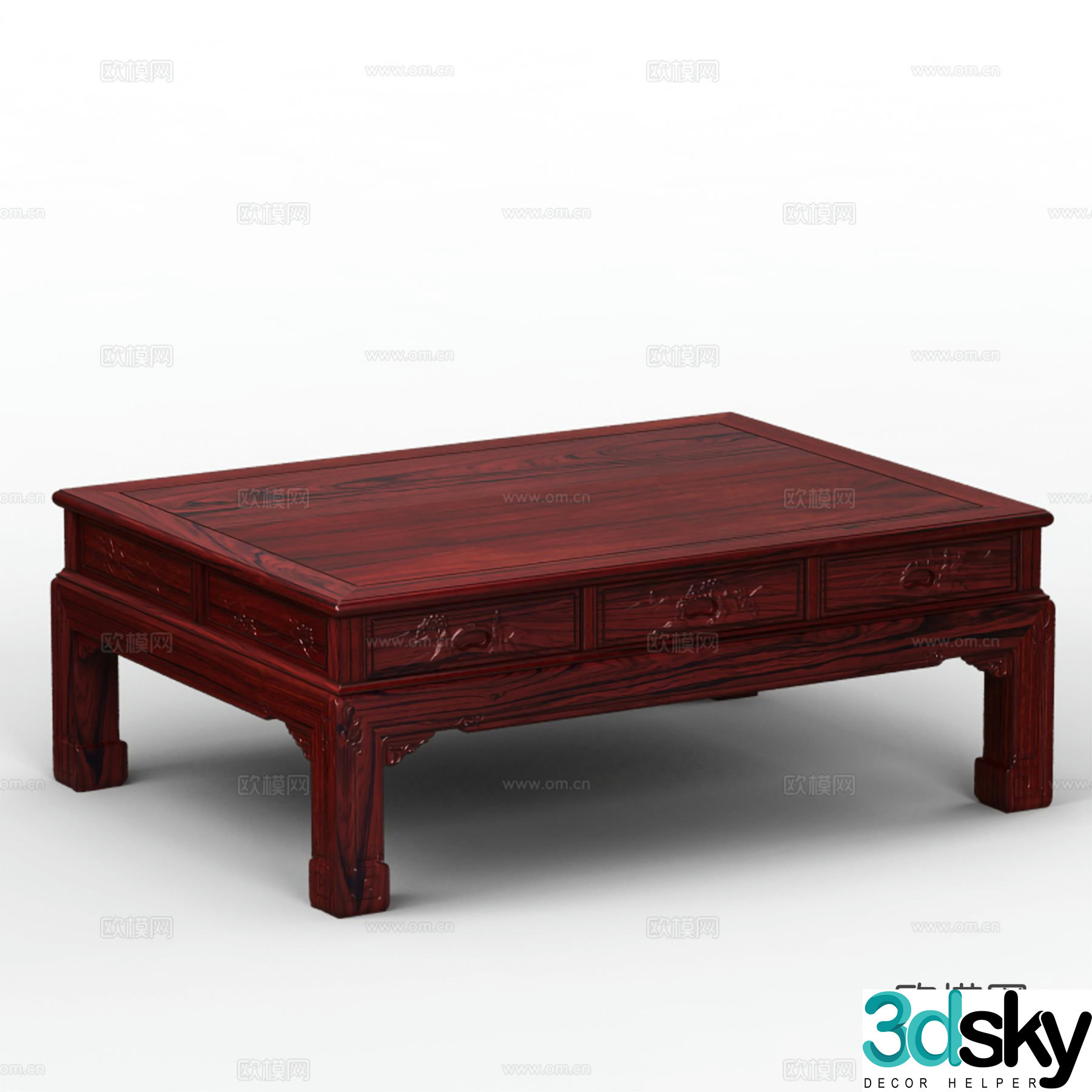 Chinese straight-leg coffee table carved mahogany solid wood coffee table 3D model