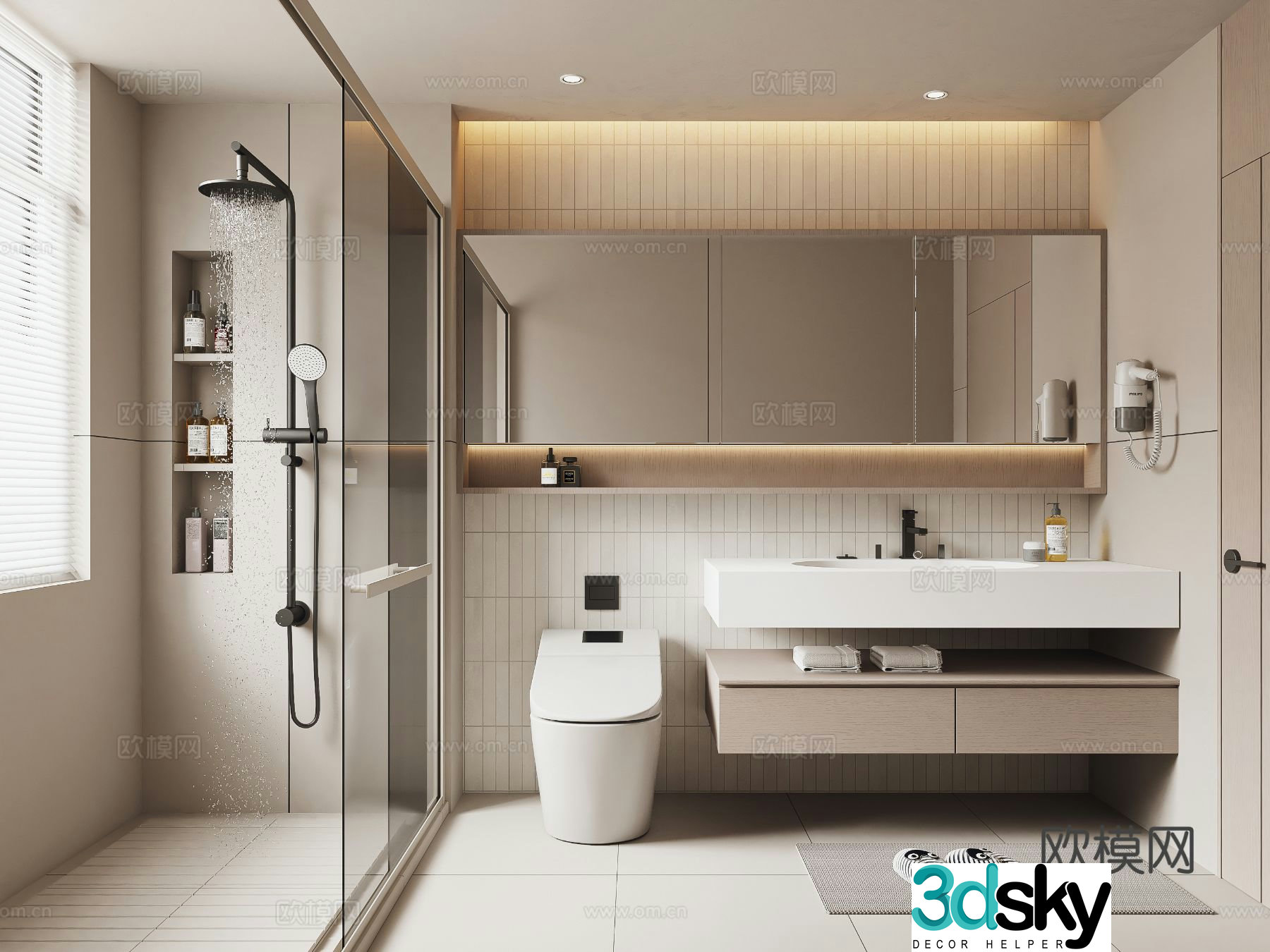 Modern creamy bathroom 3d model