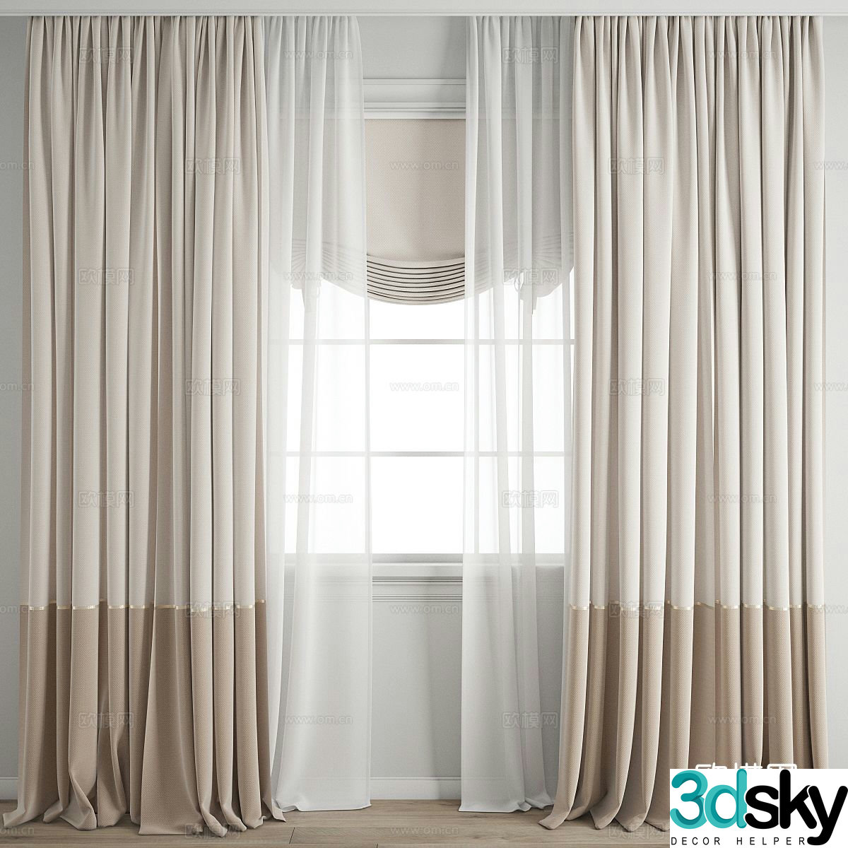 New Chinese style fabric curtain 3D model
