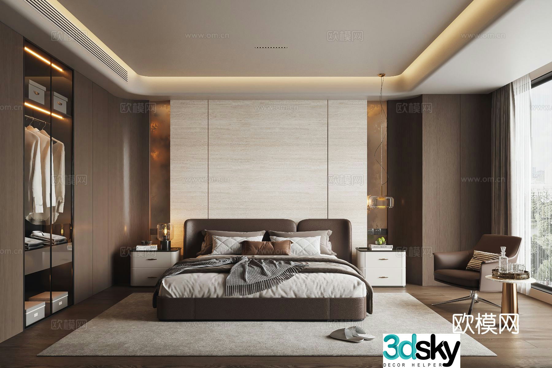 Modern Italian light luxury bedroom 3D model