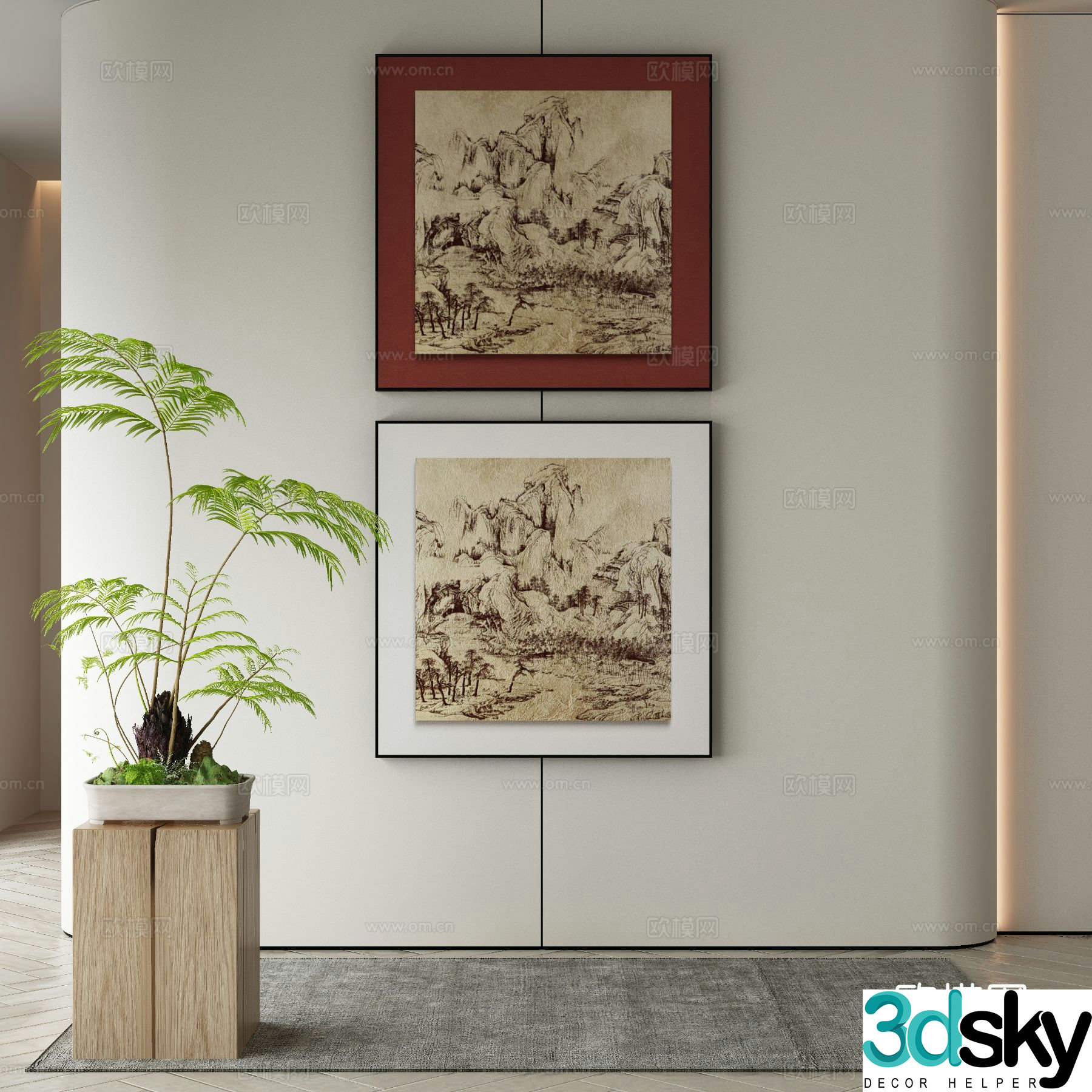 New Chinese style decorative painting 3D model