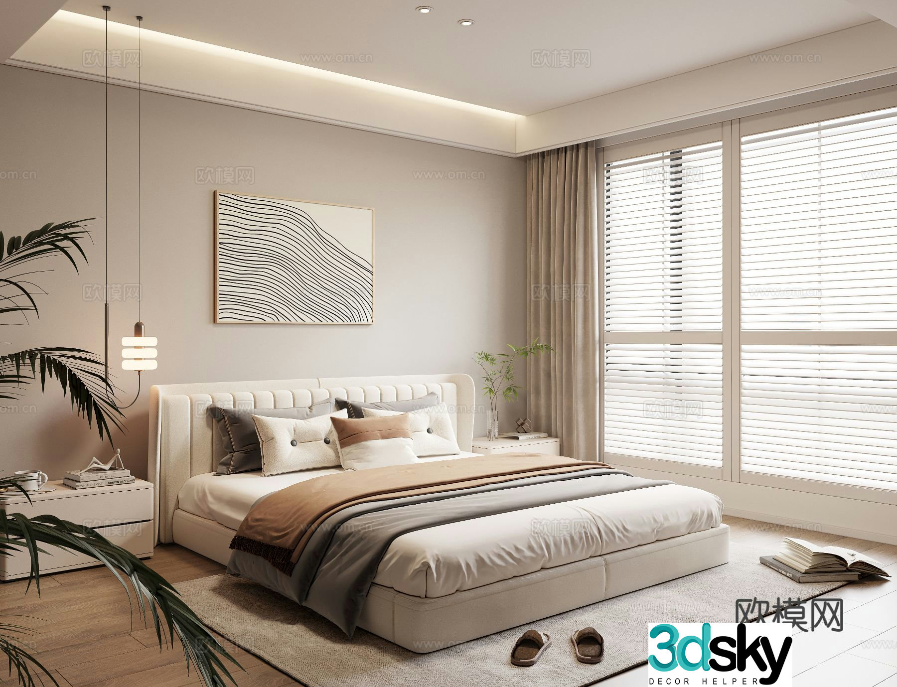 Modern simple bedroom master bedroom second bedroom double bed 3D model