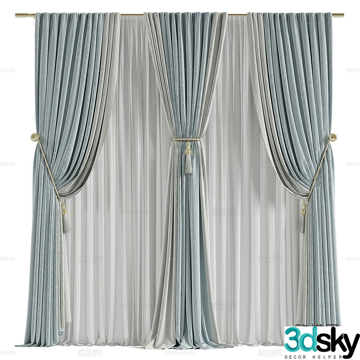 New Chinese style fabric curtain 3D model