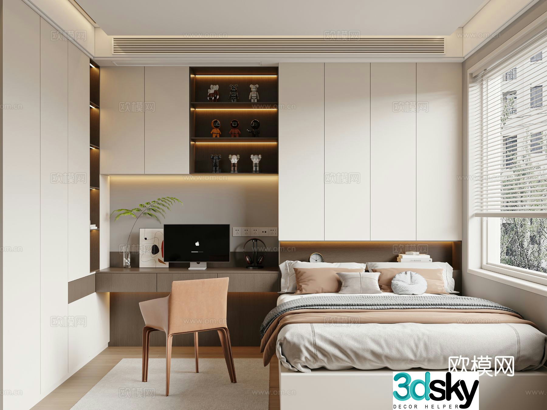Modern Italian tatami bedroom 3d model