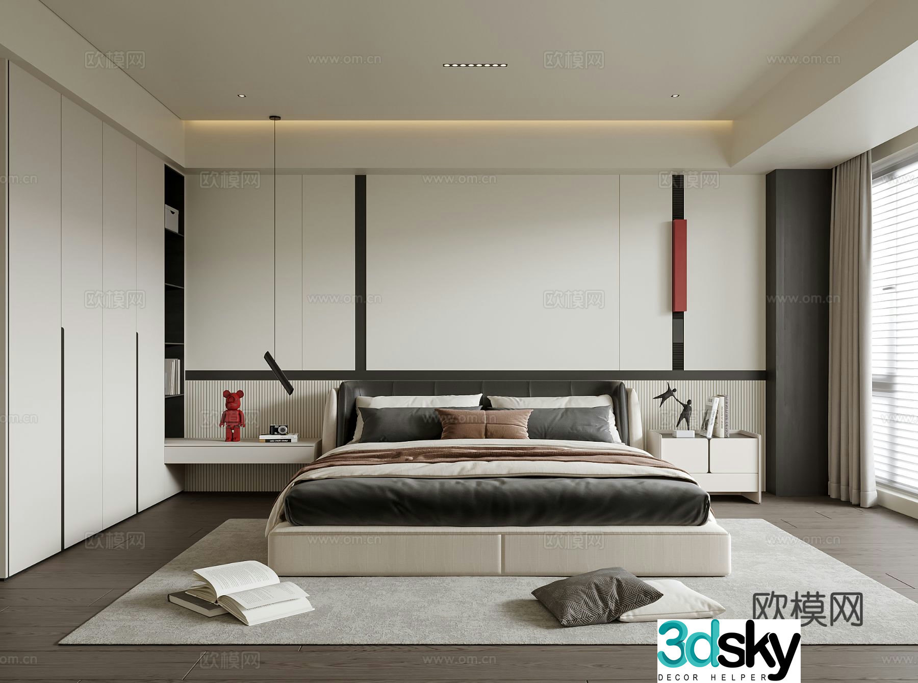 Modern bedroom Double bed nightstand 3d model