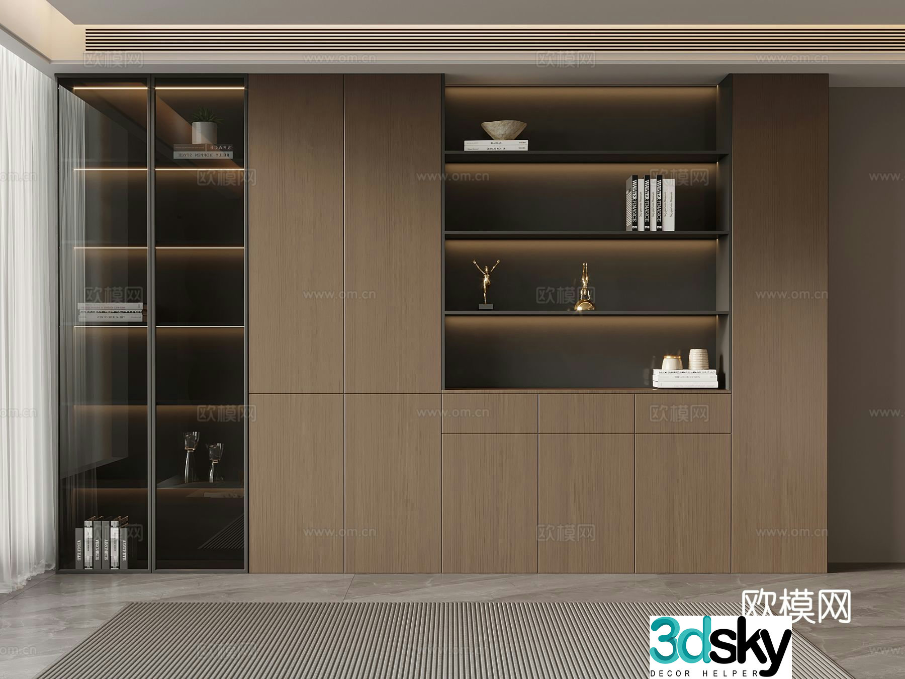 Bookcase Modern Italian bookcase Decorative ornaments 3D model