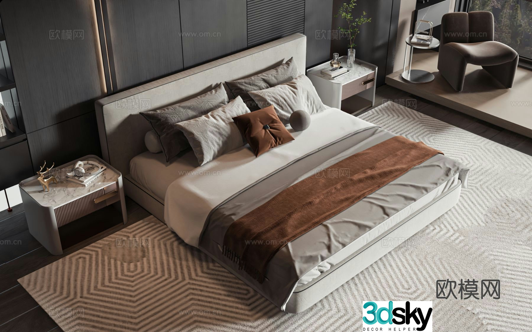 Modern style product bed double bed 3d model