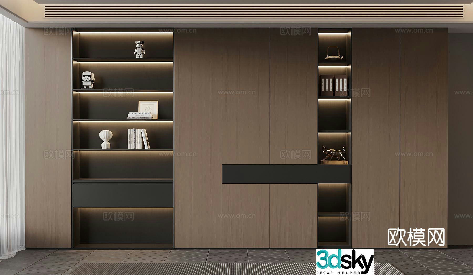 Italian minimalist bookcase book ornaments 3D model