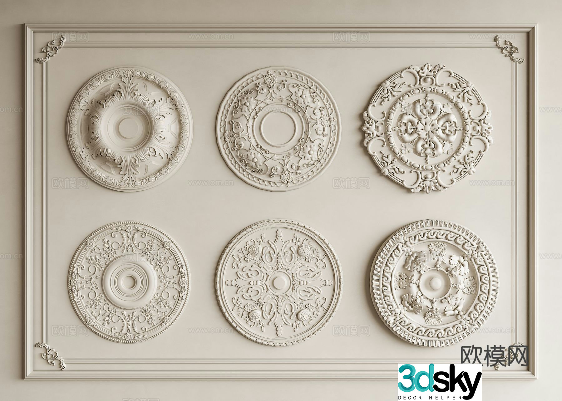 French lamp plate carved lantern plate French carving relief carved gypsum components European carved lantern 3D model