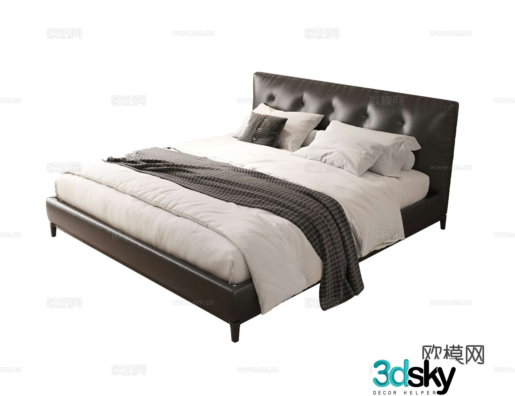 Modern double bed leather double bed master bedroom secondary bed senior bed black double bed 3d model