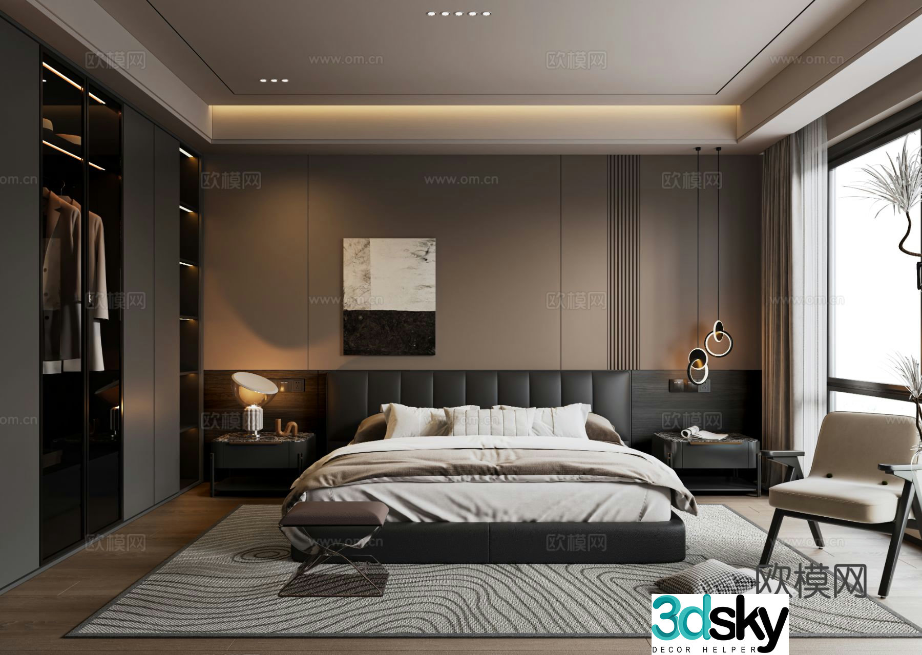 Modern Italian home bedroom 3d model