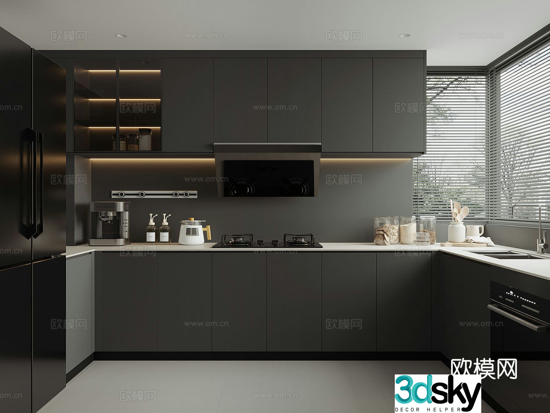 Modern home kitchen premium gray kitchen 3d model