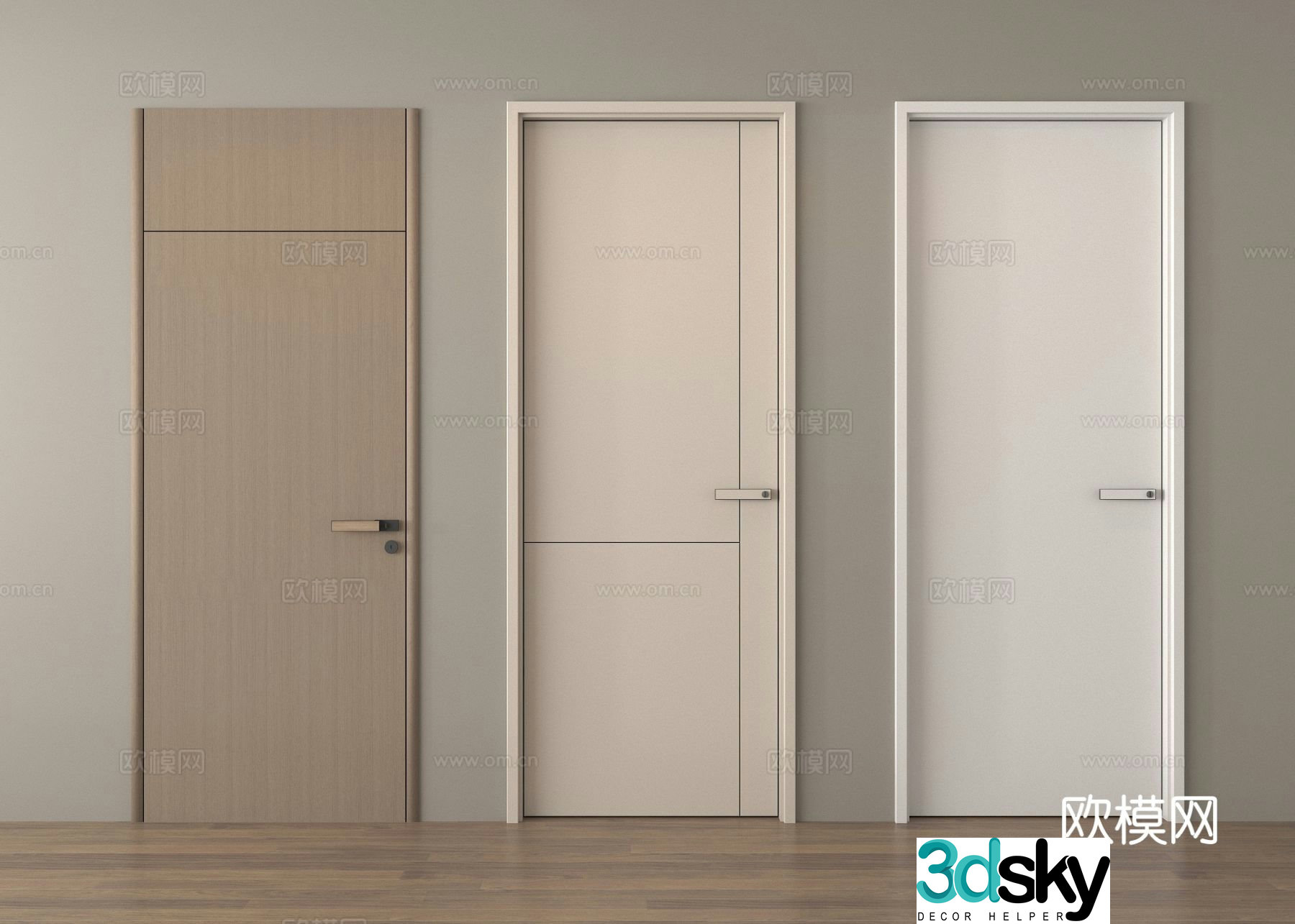 Single-open door bedroom door 3d model