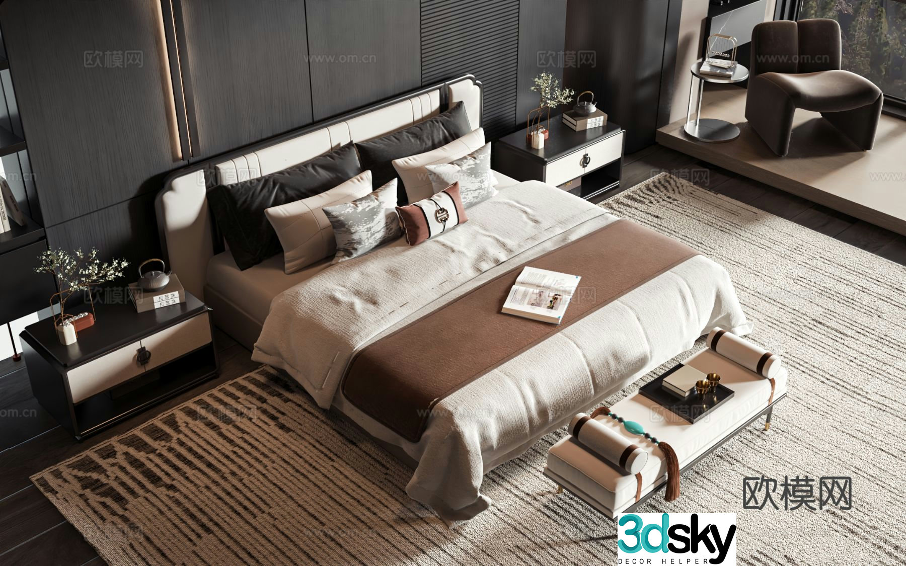 New Chinese style product bed double bed 3D model