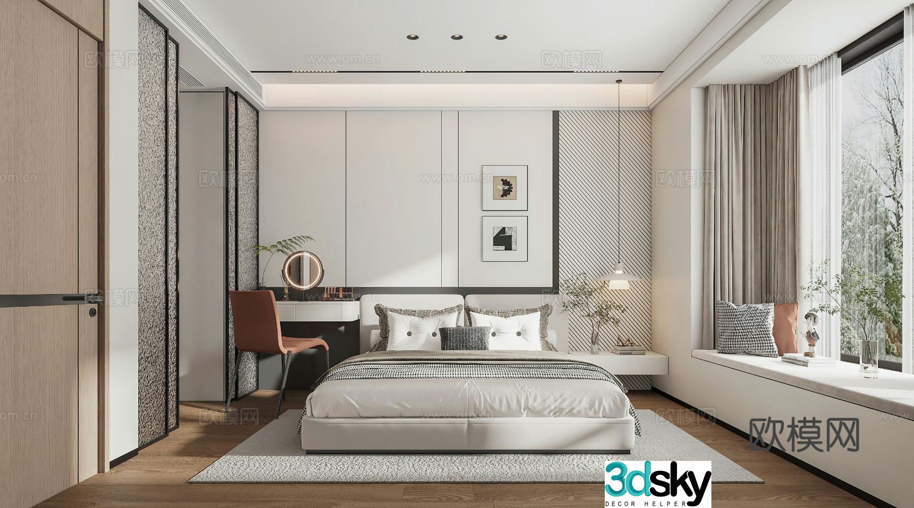 Modern light luxury simple home master bedroom 3D model