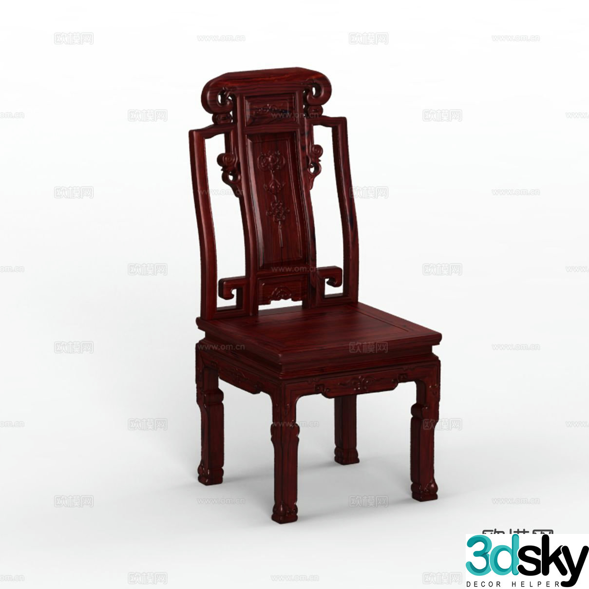 Chinese dining chair carved solid wood mahogany chair 3d model