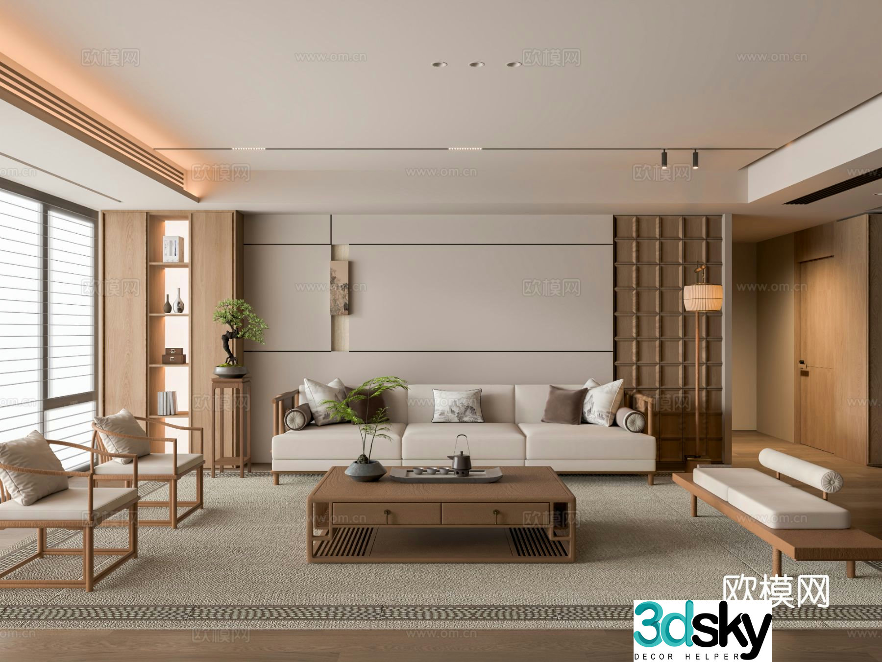 Middle style living room New Chinese style living room Middle style sofa coffee table 3D model