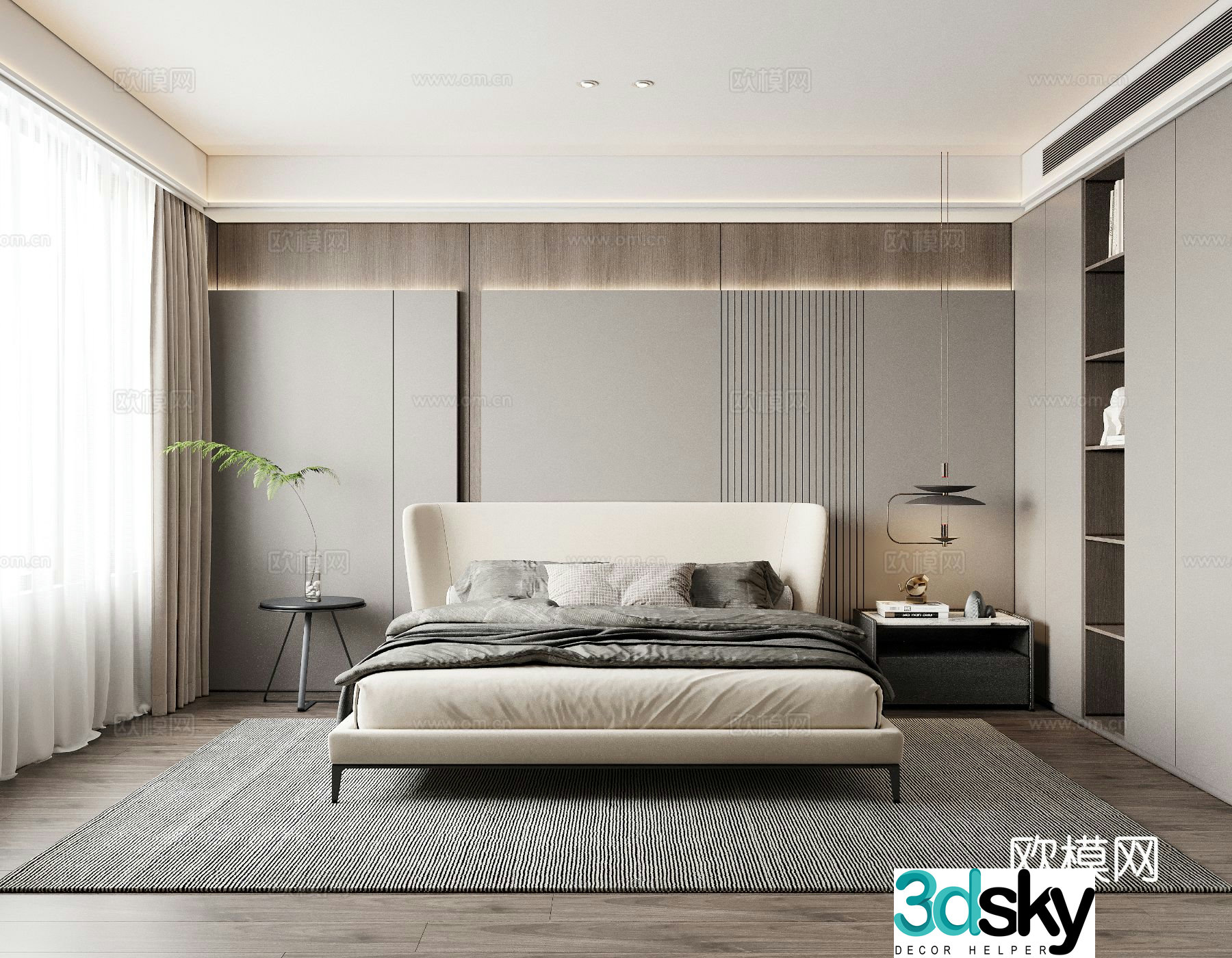 Modern bedroom premium gray bedroom master bedroom secondary bedroom double bed 3d model