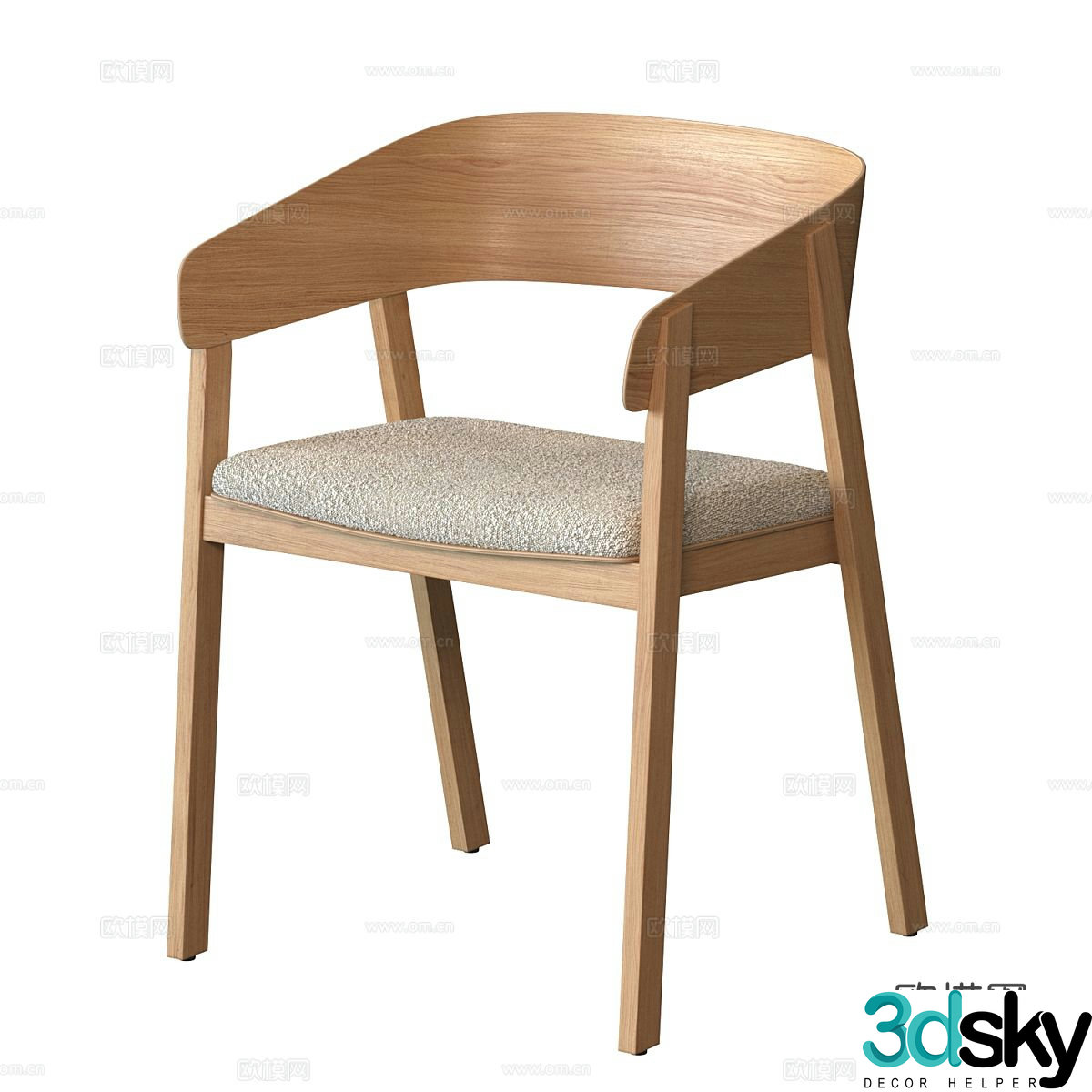 New Chinese-style solid wood dining chair single chair 3D model