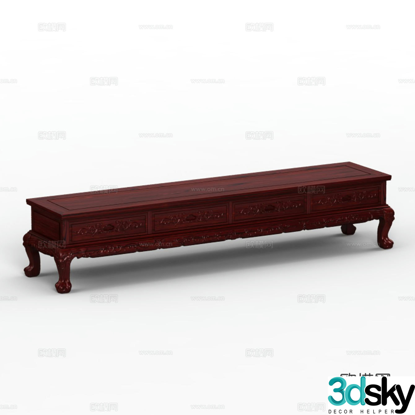 Chinese TV cabinet European table legs carved cabinet door solid wood mahogany 3D model