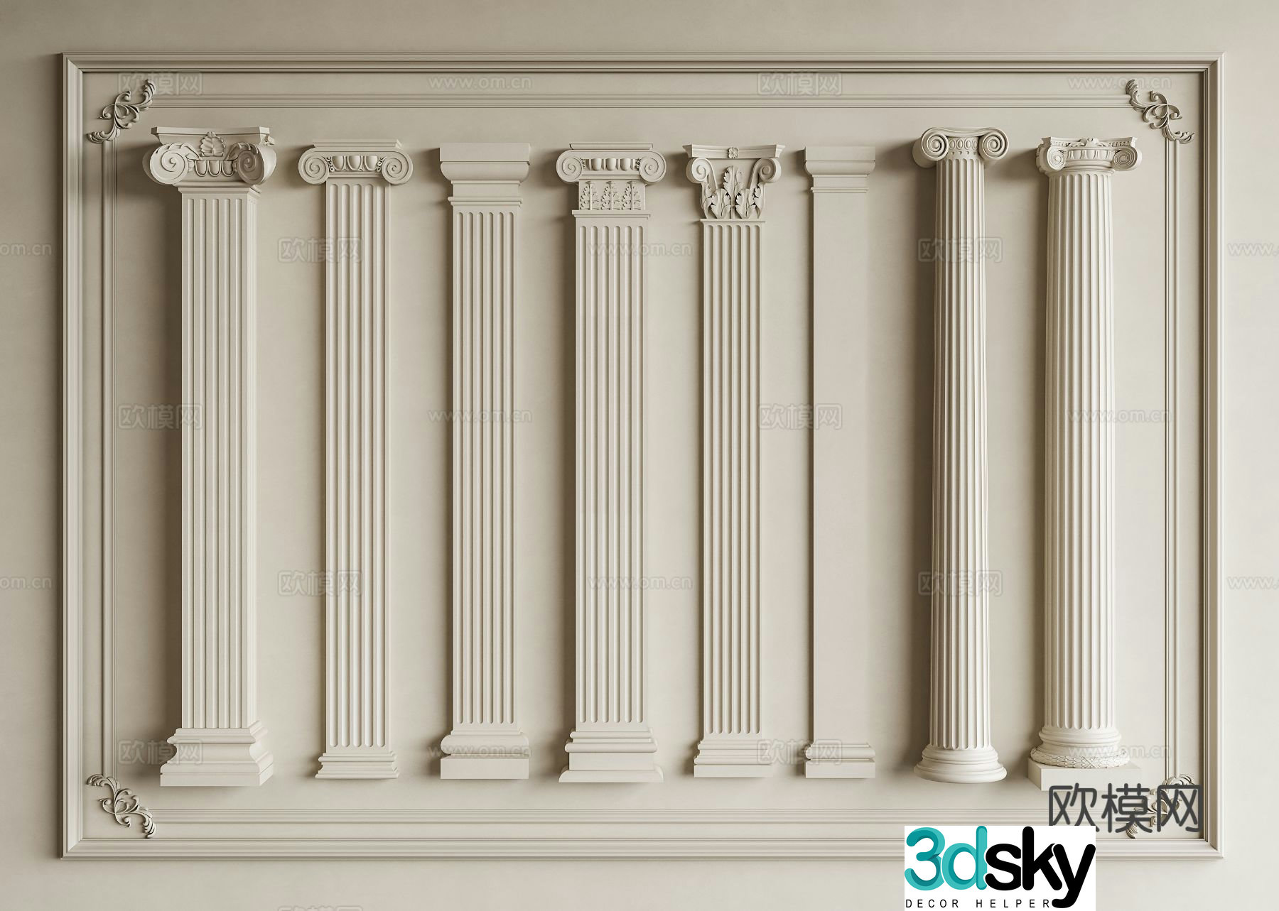 French column Roman column Square column Cylinder Cylinder Cylinder Carved column Gypsum component Stone column 3D model