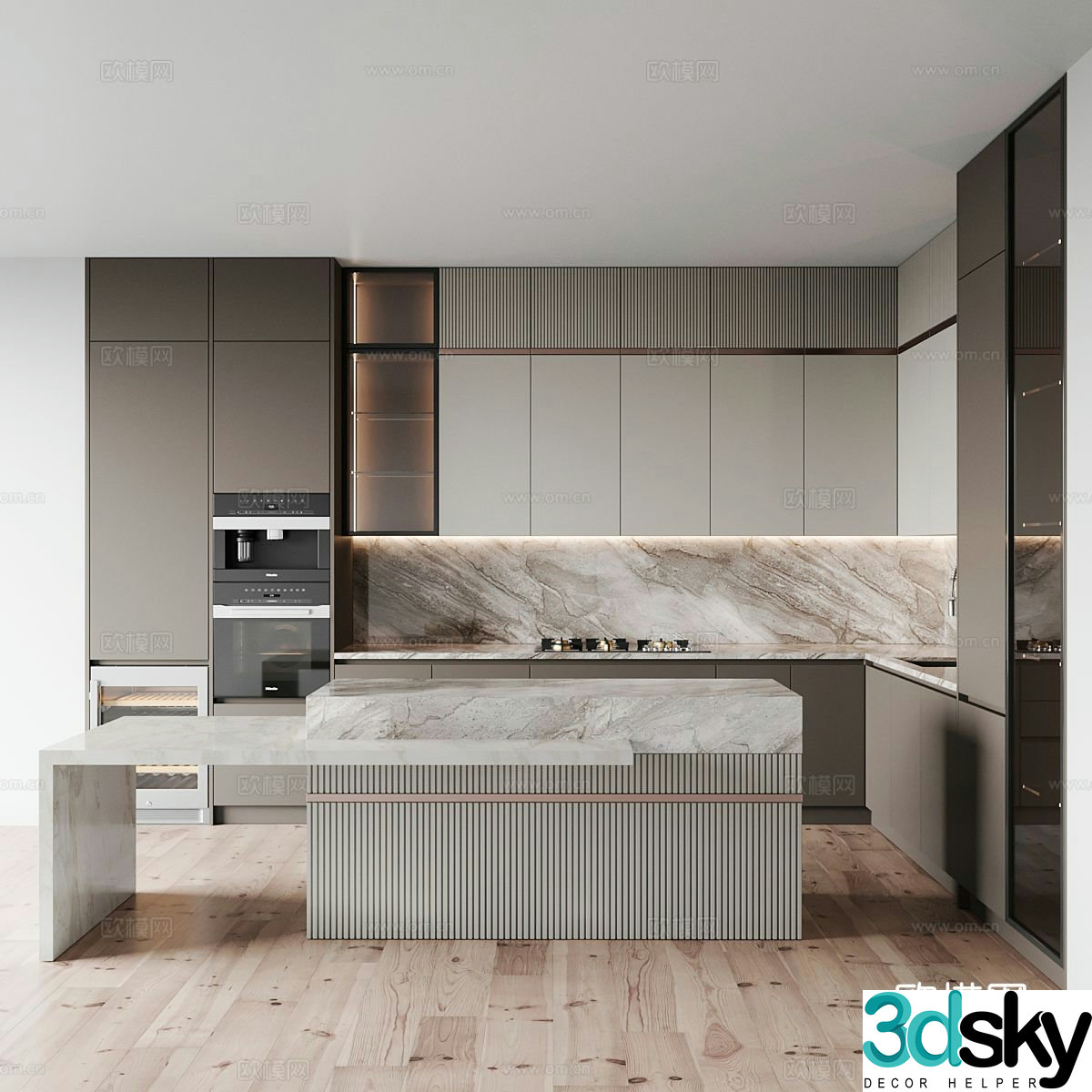 3D model of the island kitchen