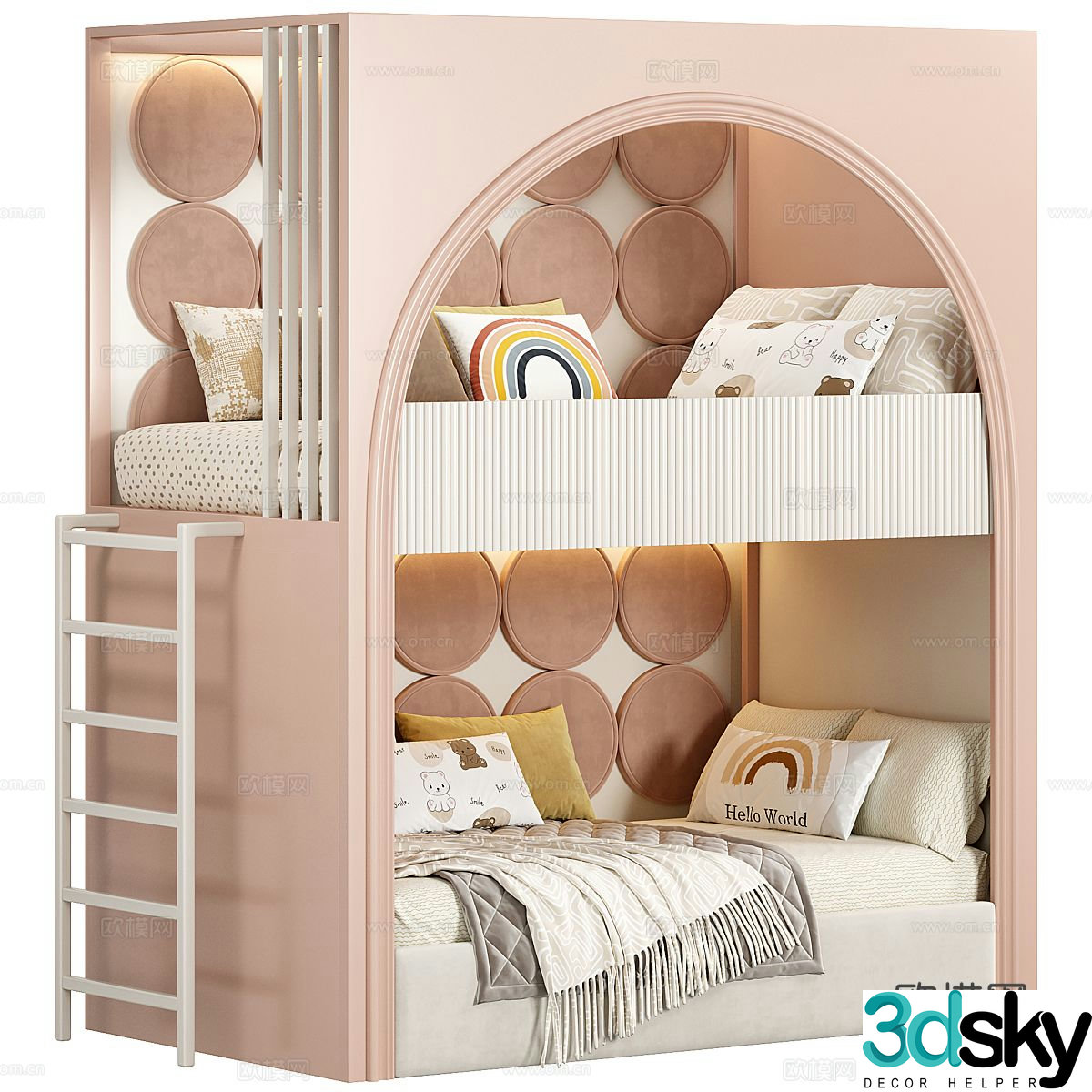 Modern creamy style children’s bed 3d model