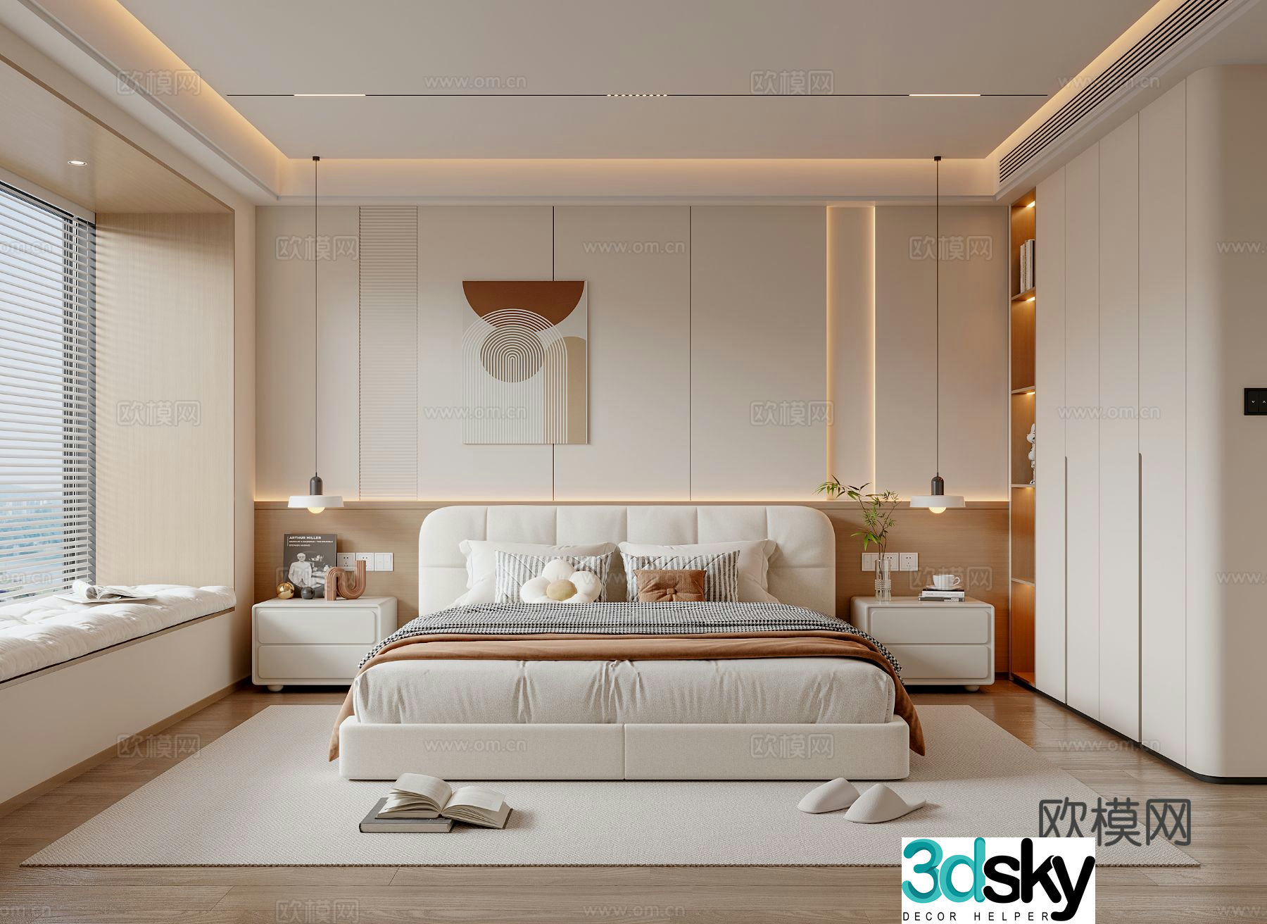 Creamy Bedroom 3d Model